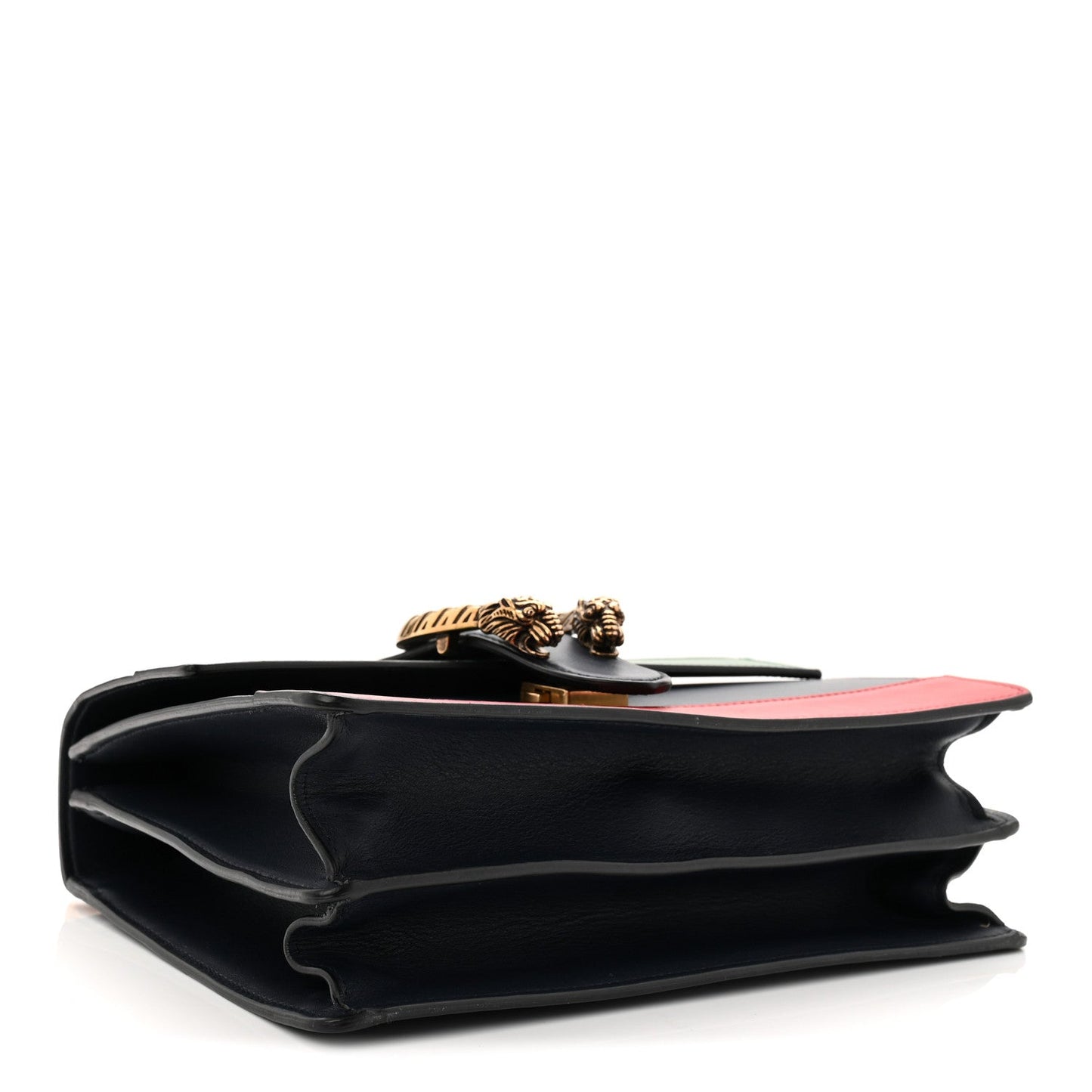 Moon Calfskin Web Medium Dionysus Bamboo Top Handle Bag Black Bright Evergreen Hibiscus Red