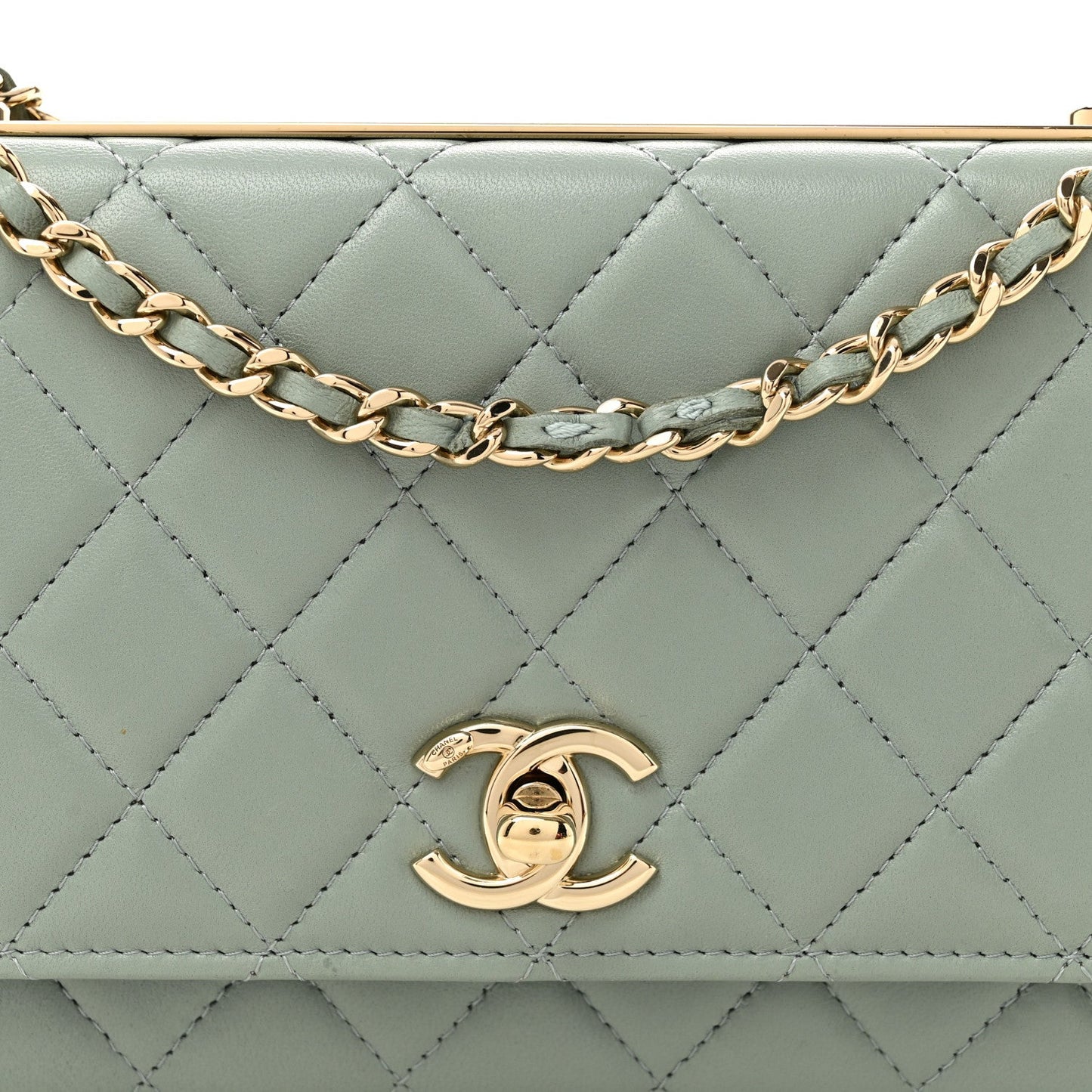 Lambskin Quilted Trendy CC Wallet On Chain WOC Grey