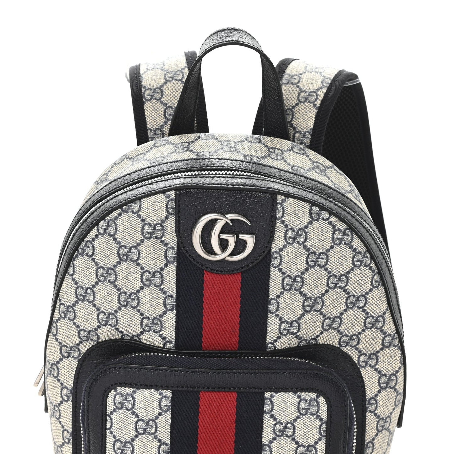GG Supreme Monogram Textured Dollar Calfskin Web Small Ophidia Day Backpack Beige Blue Black