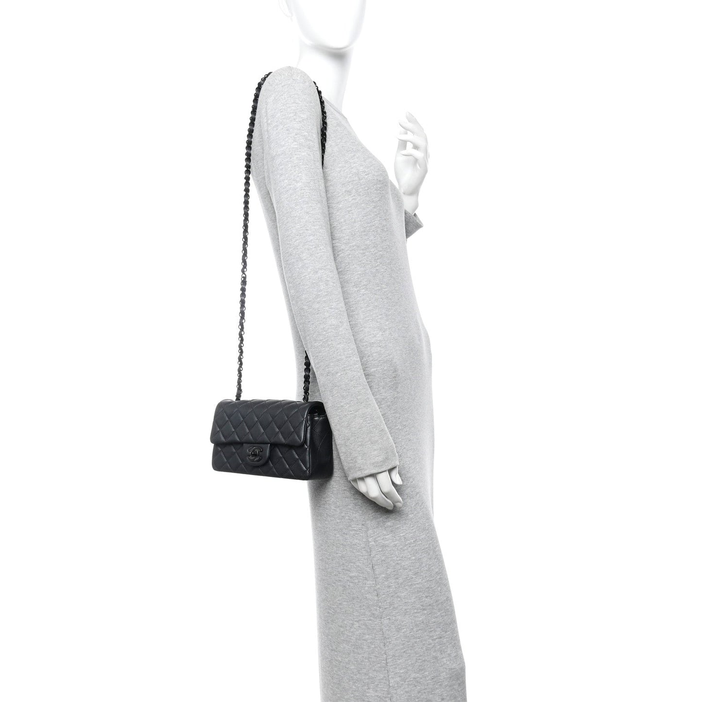 Pearly Lambskin Quilted Mini Rectangular Flap So Black