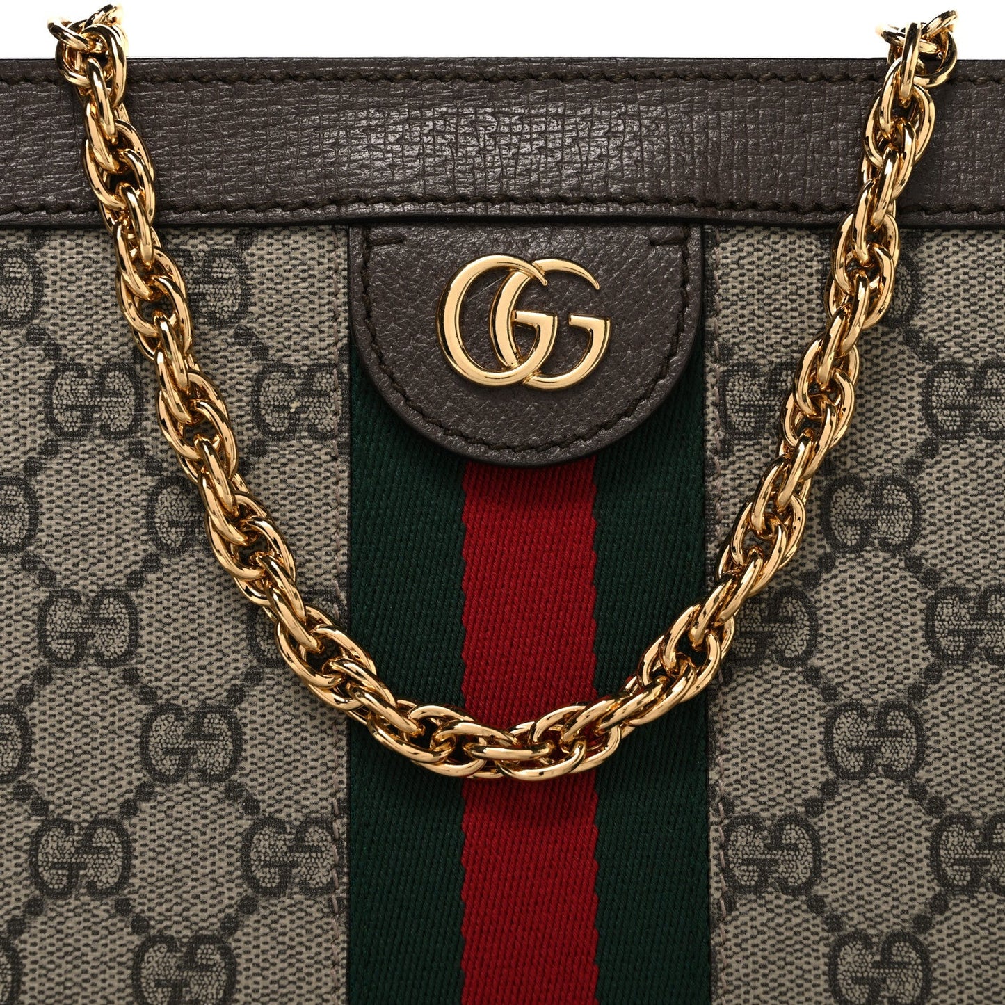 GG Supreme Monogram Web Medium Ophidia Chain Shoulder Bag Brown