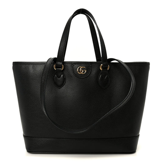Textured Dollar Calfskin Small Ophidia Shoulder Tote Bag Black