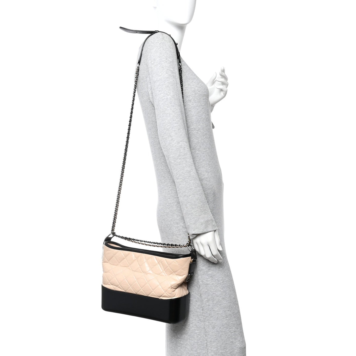 Aged Calfskin Quilted Medium Gabrielle Hobo Beige Black