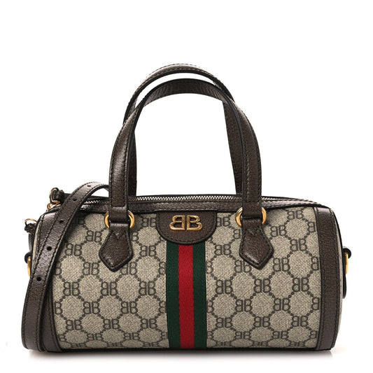 X BALENCIAGA BB Supreme Monogram Web Small Ophidia Boston Bag Beige New Acero
