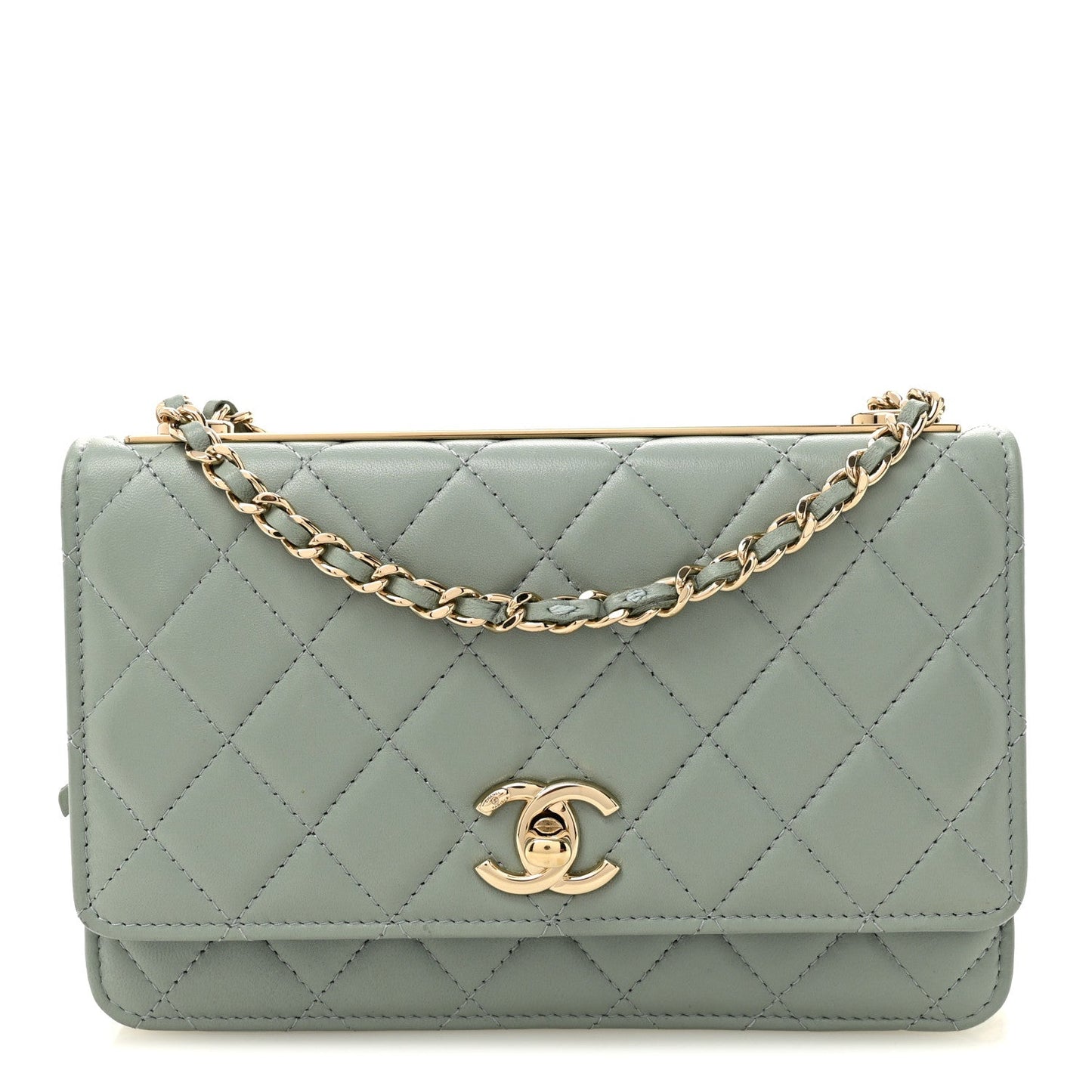 Lambskin Quilted Trendy CC Wallet On Chain WOC Grey