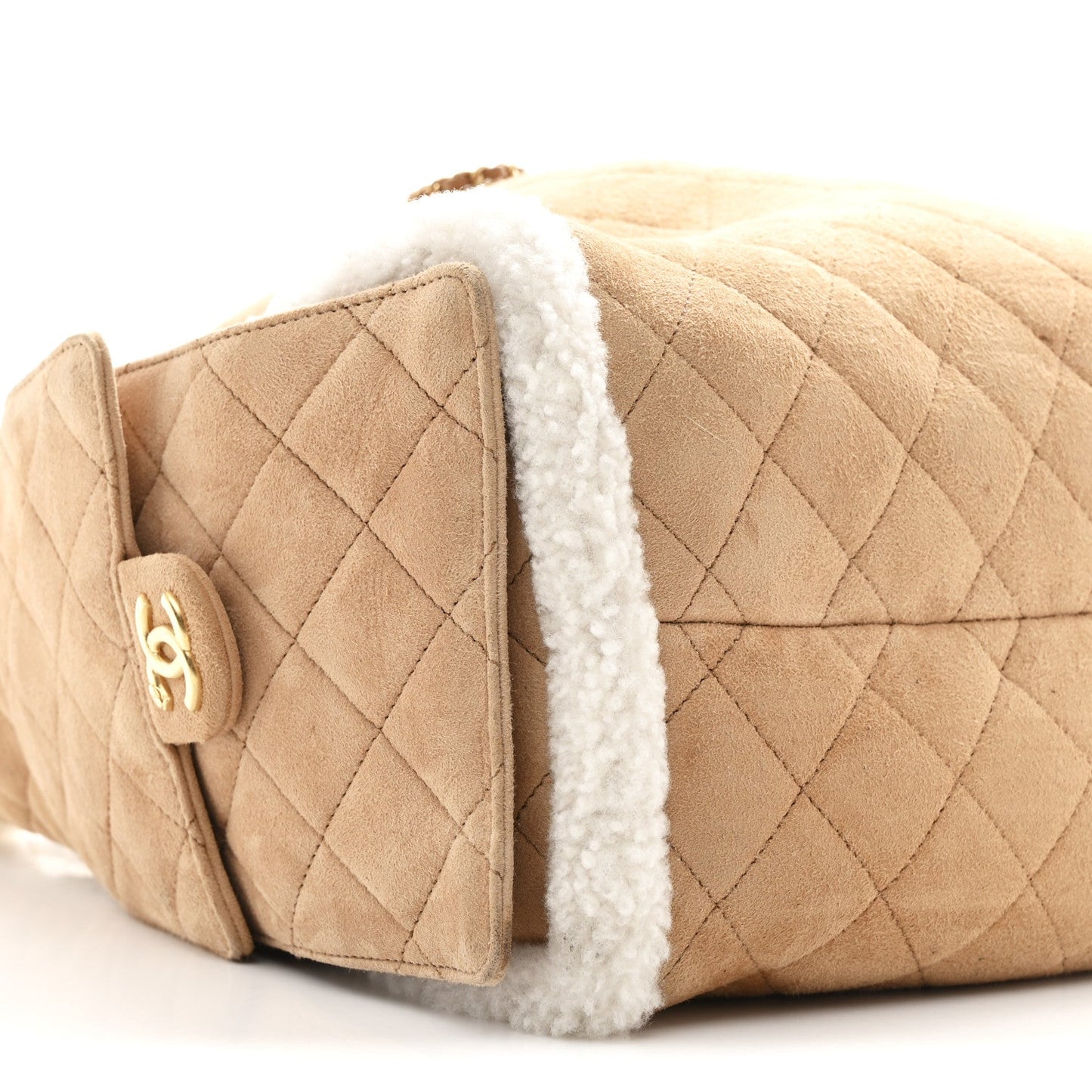 Suede Shearling Quilted Medium Chanel 25 Handbag Beige Natural