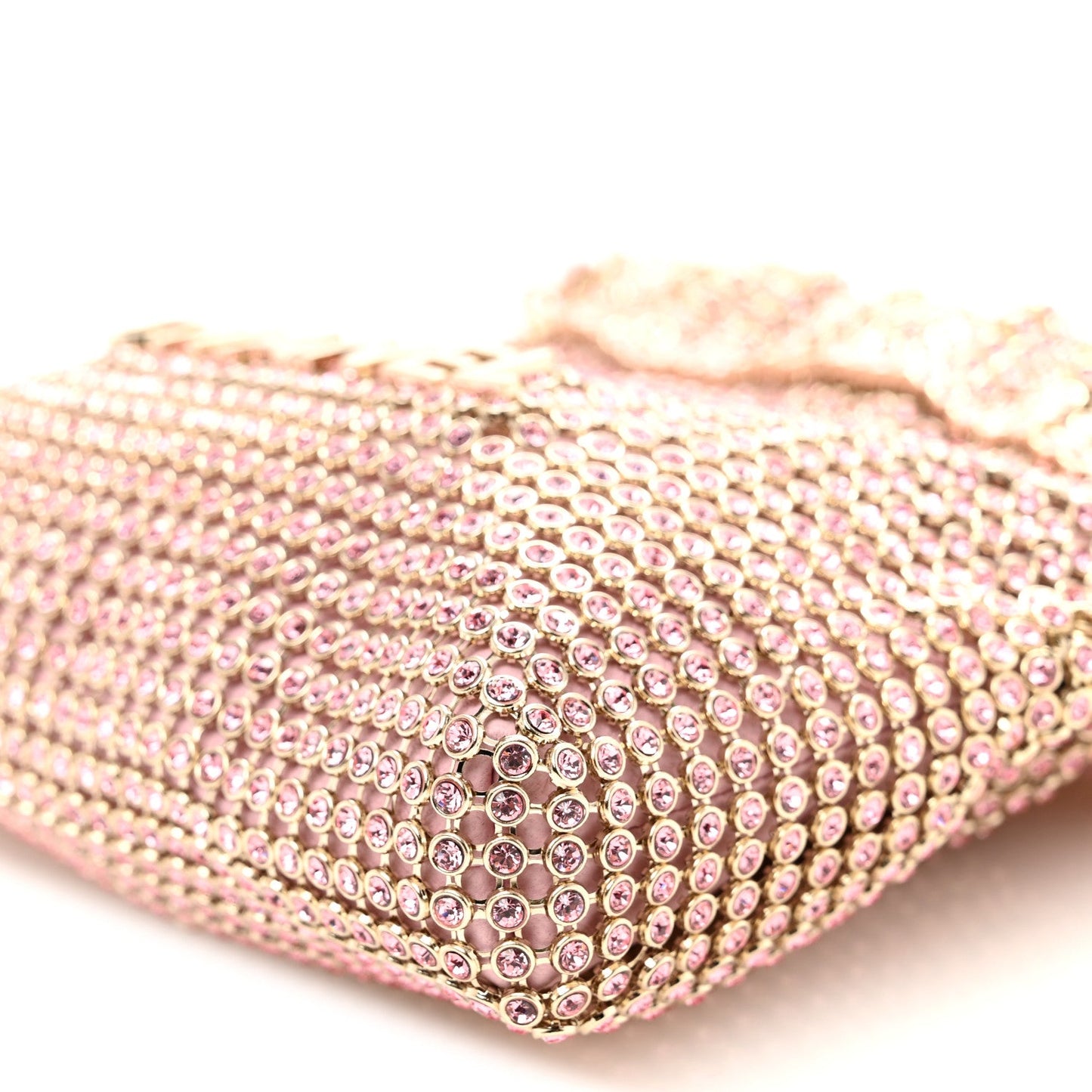 Crystal Embellished Metallic Lambskin Mini Chanel 22 Light Pink