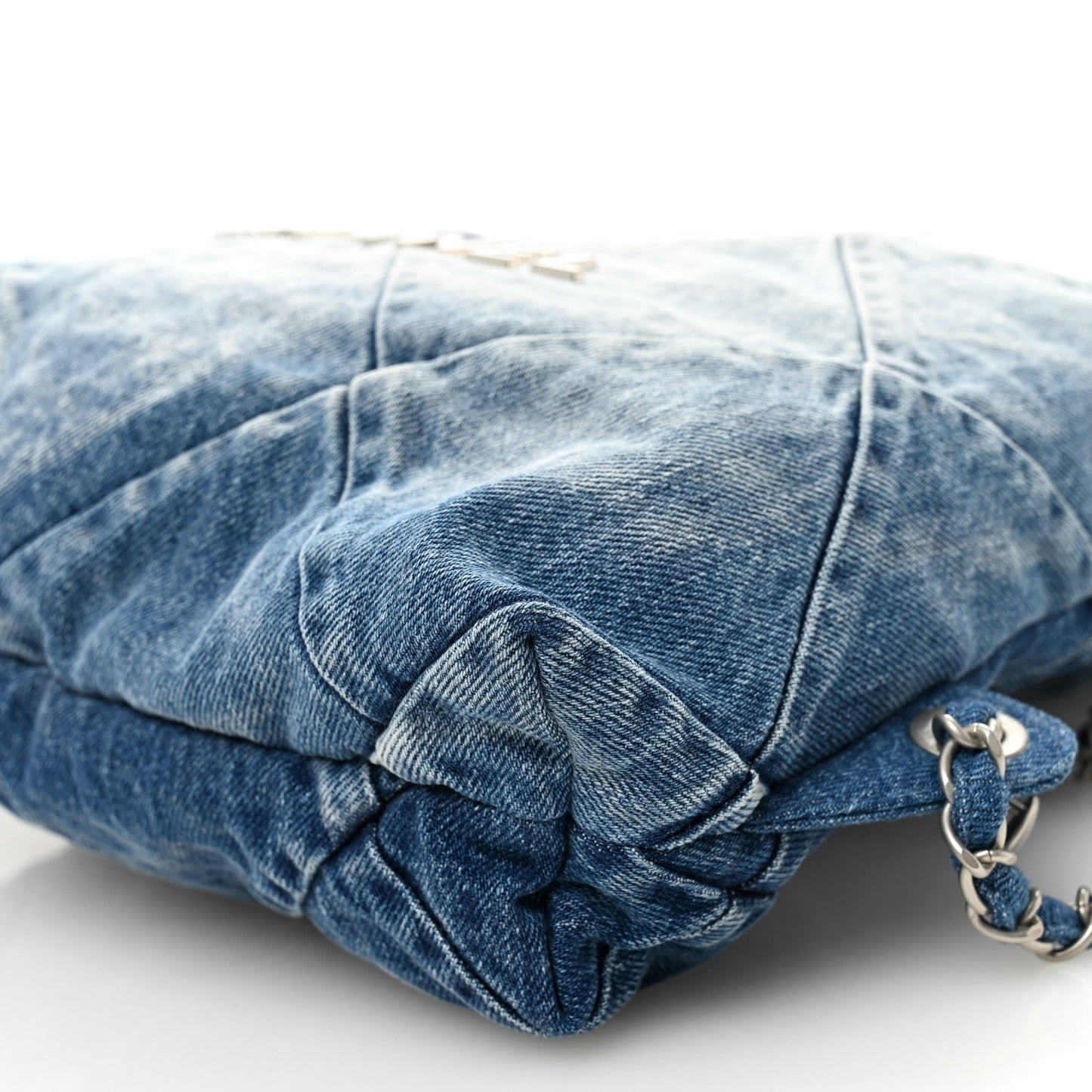 Denim Quilted Chanel 22 Backpack Blue
