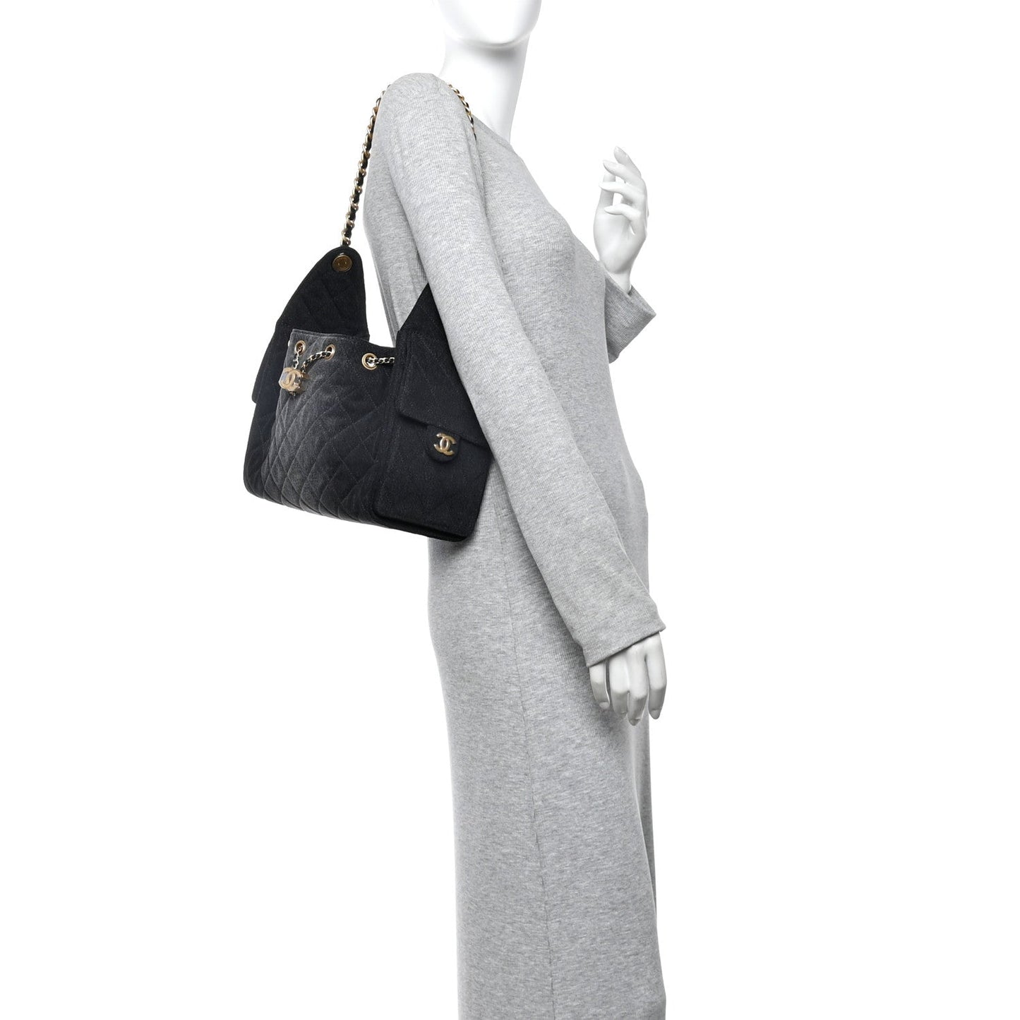 Washed Denim Quilted Small Chanel 25 Handbag Black