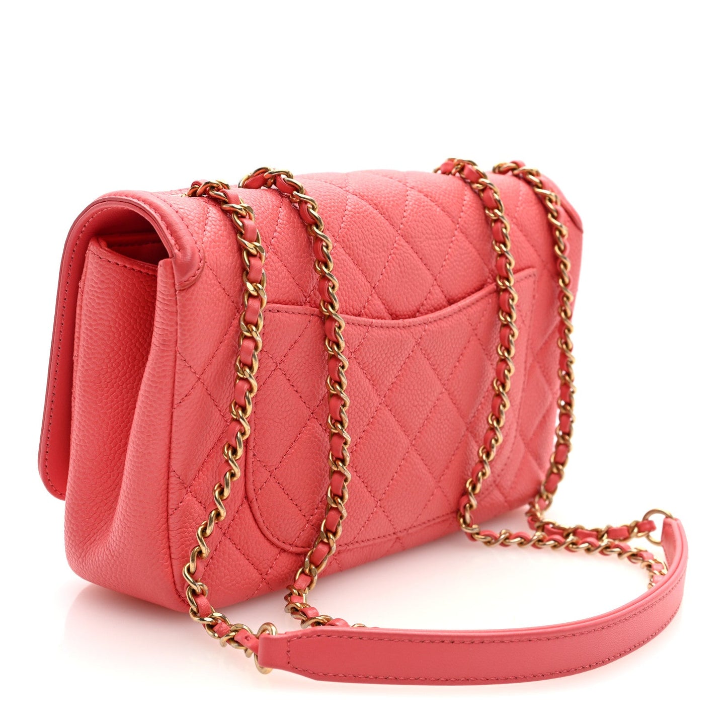 Caviar Quilted Small CC Filigree Flap Coral