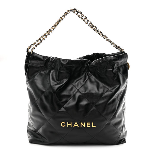 Shiny Calfskin Quilted Chanel 22 Black