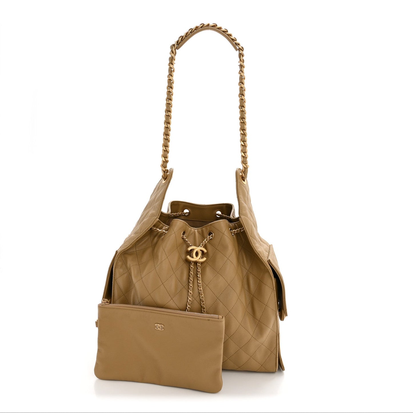 Caviar Quilted Medium Chanel 25 Handbag Dark Beige
