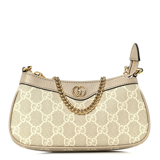 GG Supreme Monogram Textured Dollar Calfskin Web Mini Ophidia GG Handbag Beige Mystic White Oatmeal