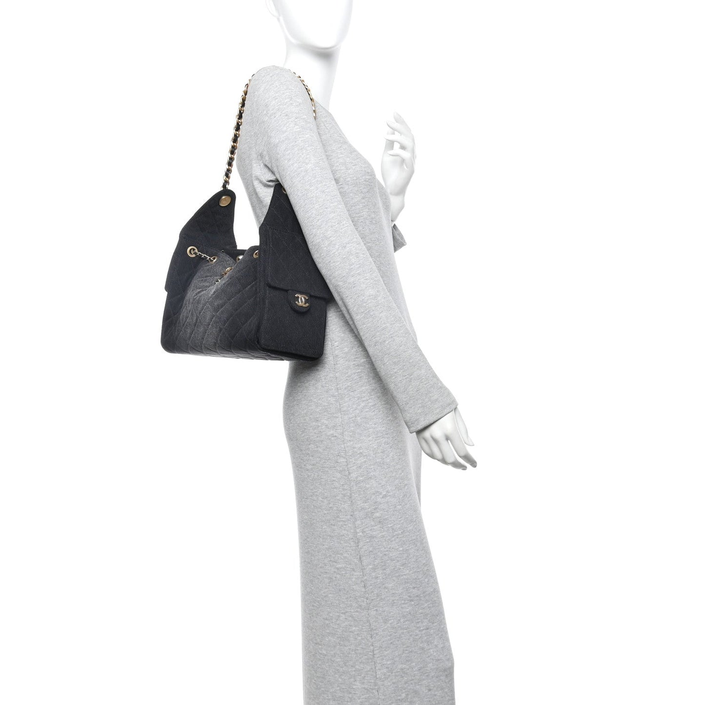 Washed Denim Quilted Small Chanel 25 Handbag Black