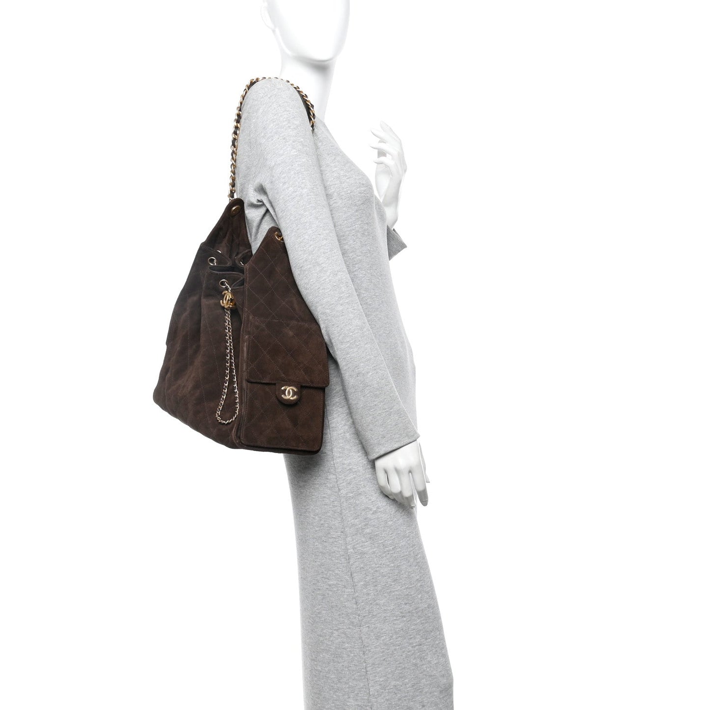 Suede Quilted Medium Chanel 25 Handbag Dark Brown