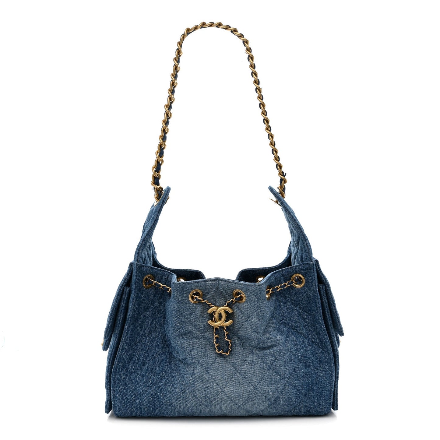 Washed Denim Quilted Small Chanel 25 Handbag Blue