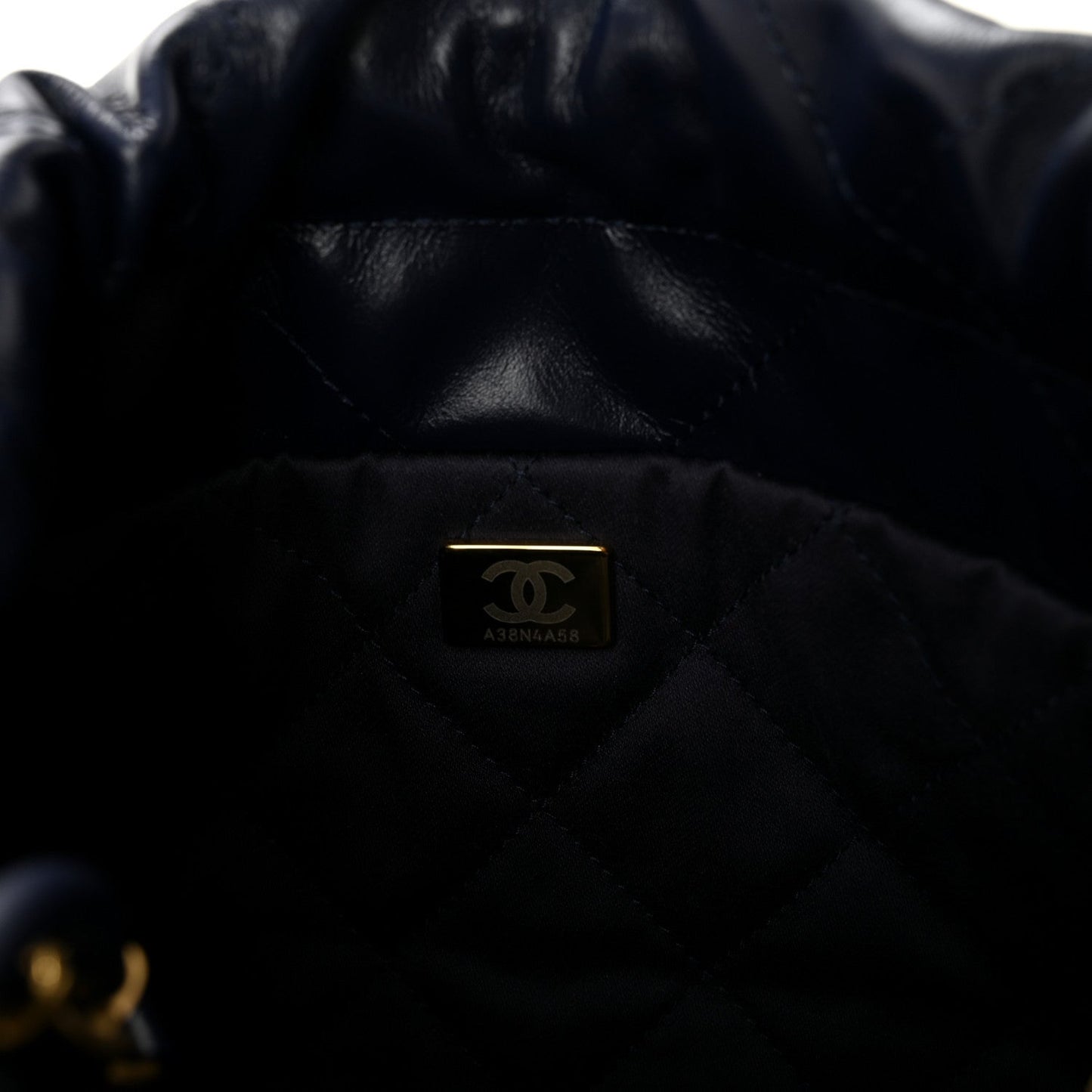 Shiny Calfskin Quilted Mini Chanel 22 Navy Blue
