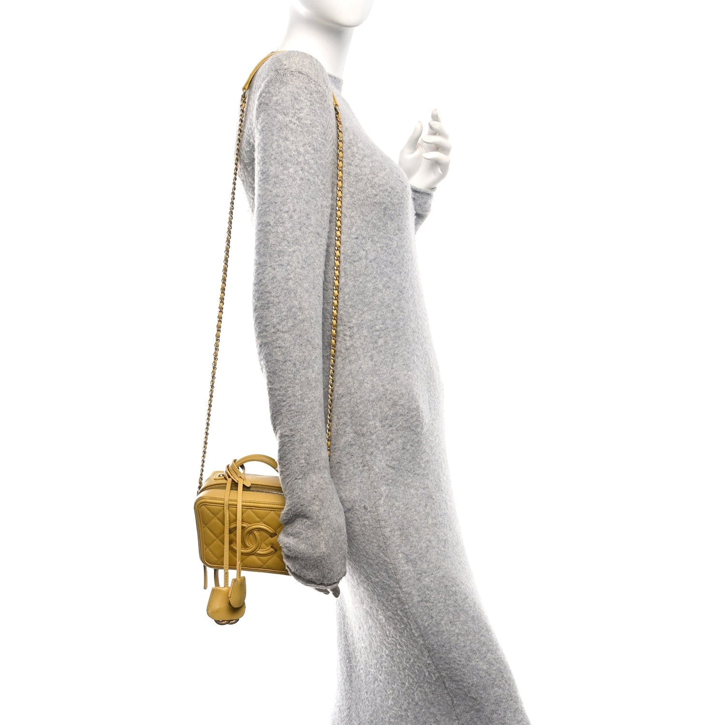 Caviar Quilted Small CC Filigree Vanity Case Yellow