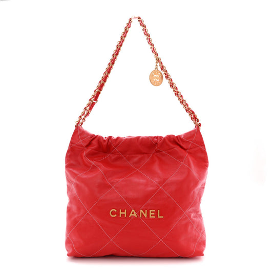 Shiny Calfskin Stitched Quilted Small Chanel 22 Red