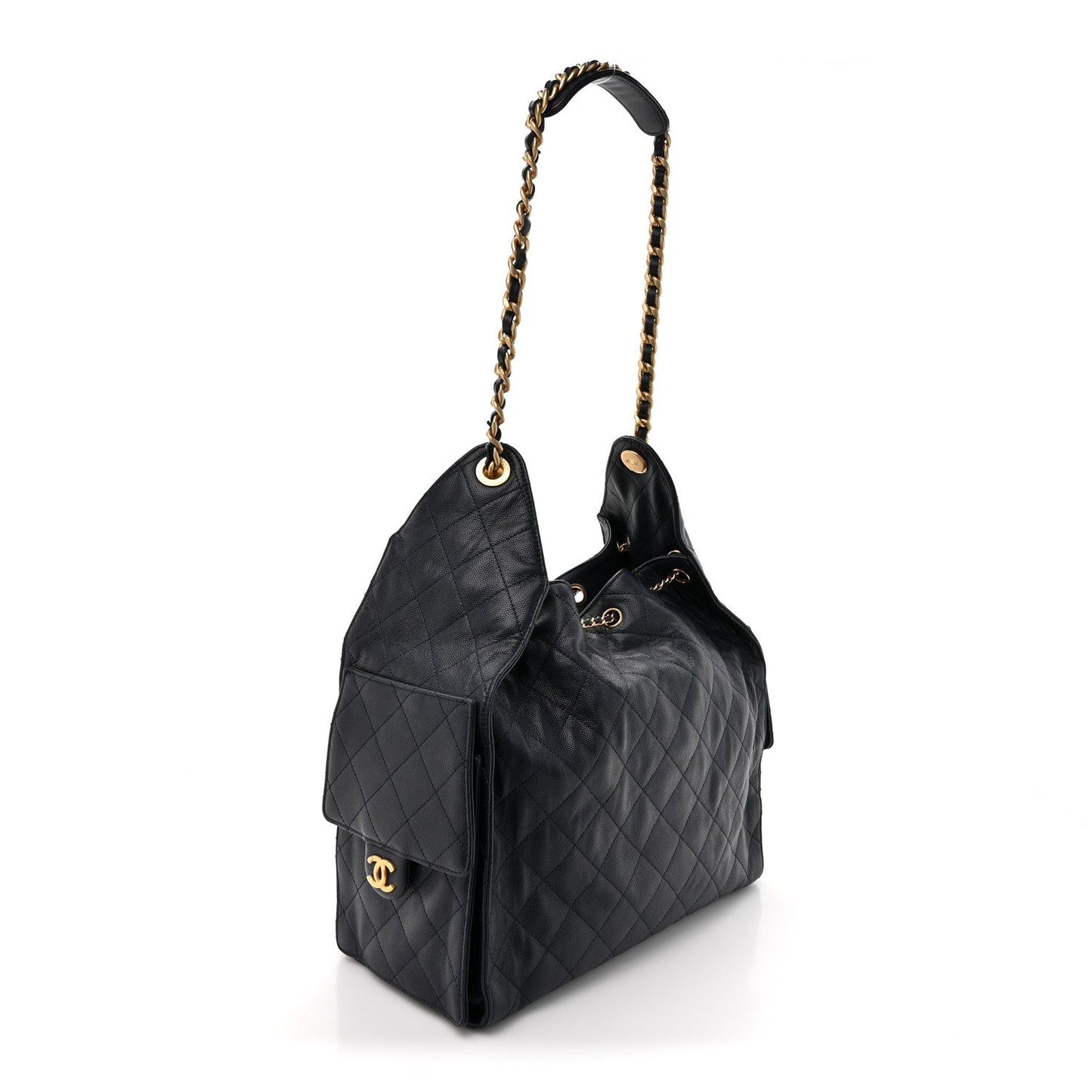 Caviar Quilted Medium Chanel 25 Handbag Dark Navy