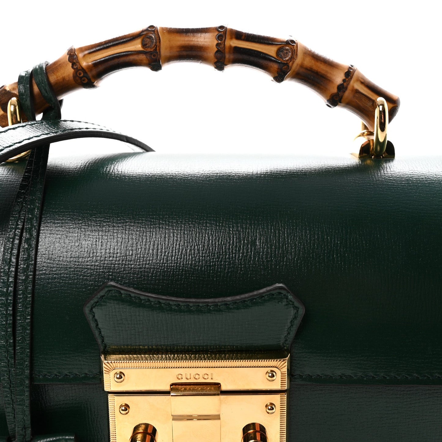 Azalea Calfskin Small Padlock Bamboo Shoulder Bag Vintage Green
