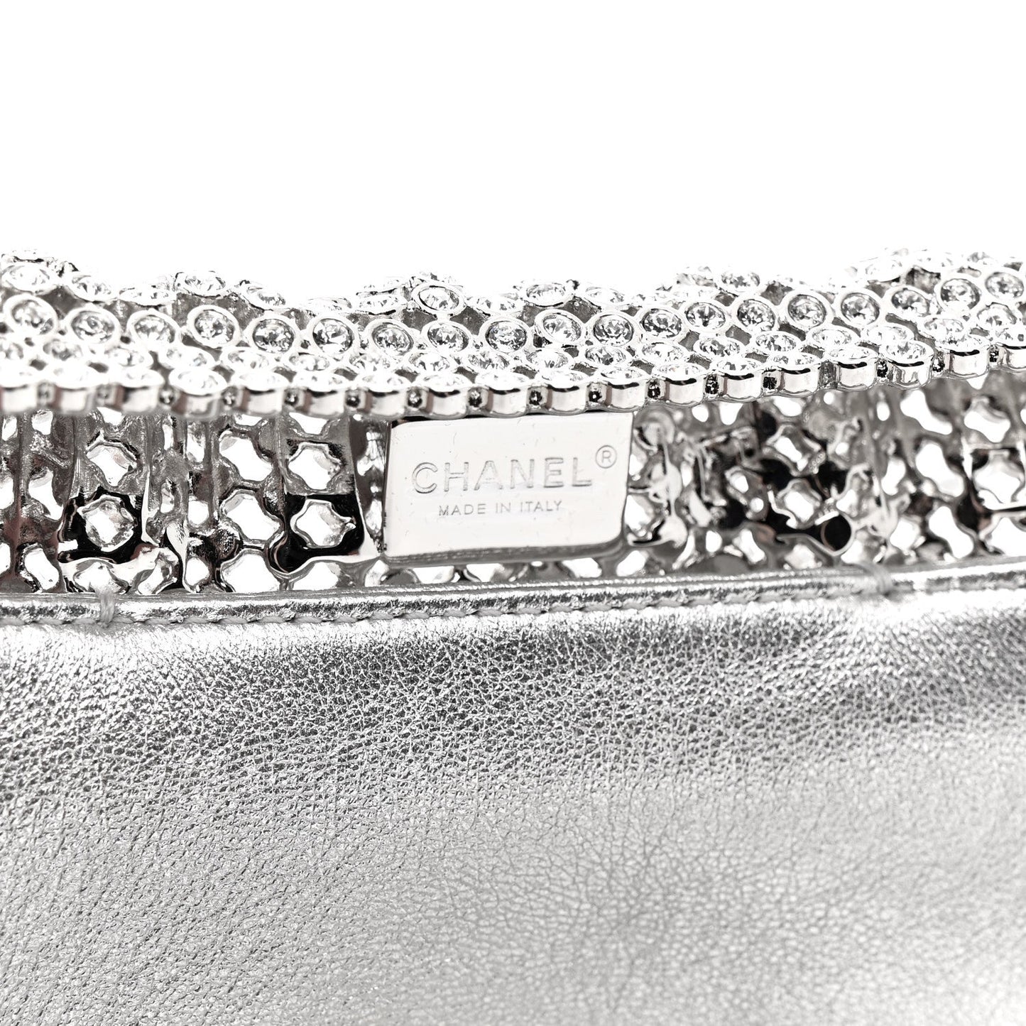 Crystal Embellished Metallic Lambskin Mini Chanel 22 Silver