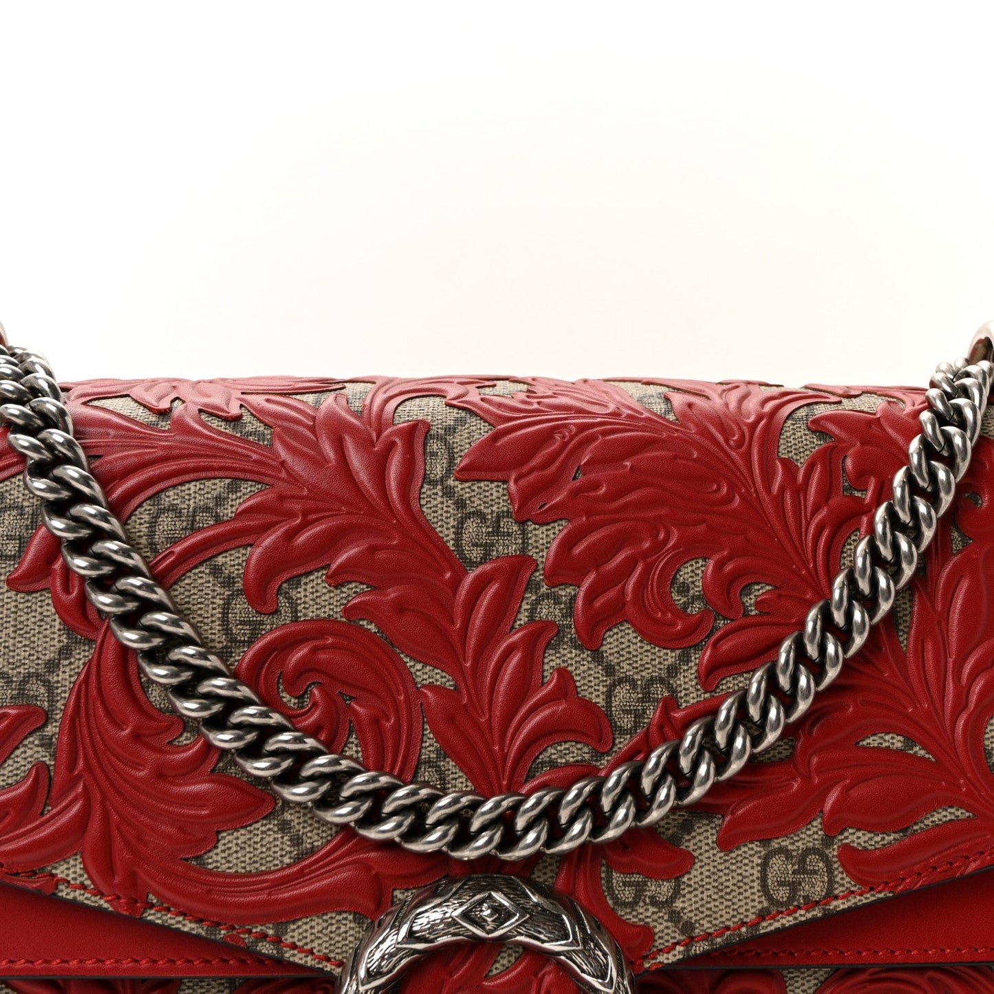 GG Supreme Monogram Arabesque Medium Dionysus Shoulder Bag Hibiscus Red