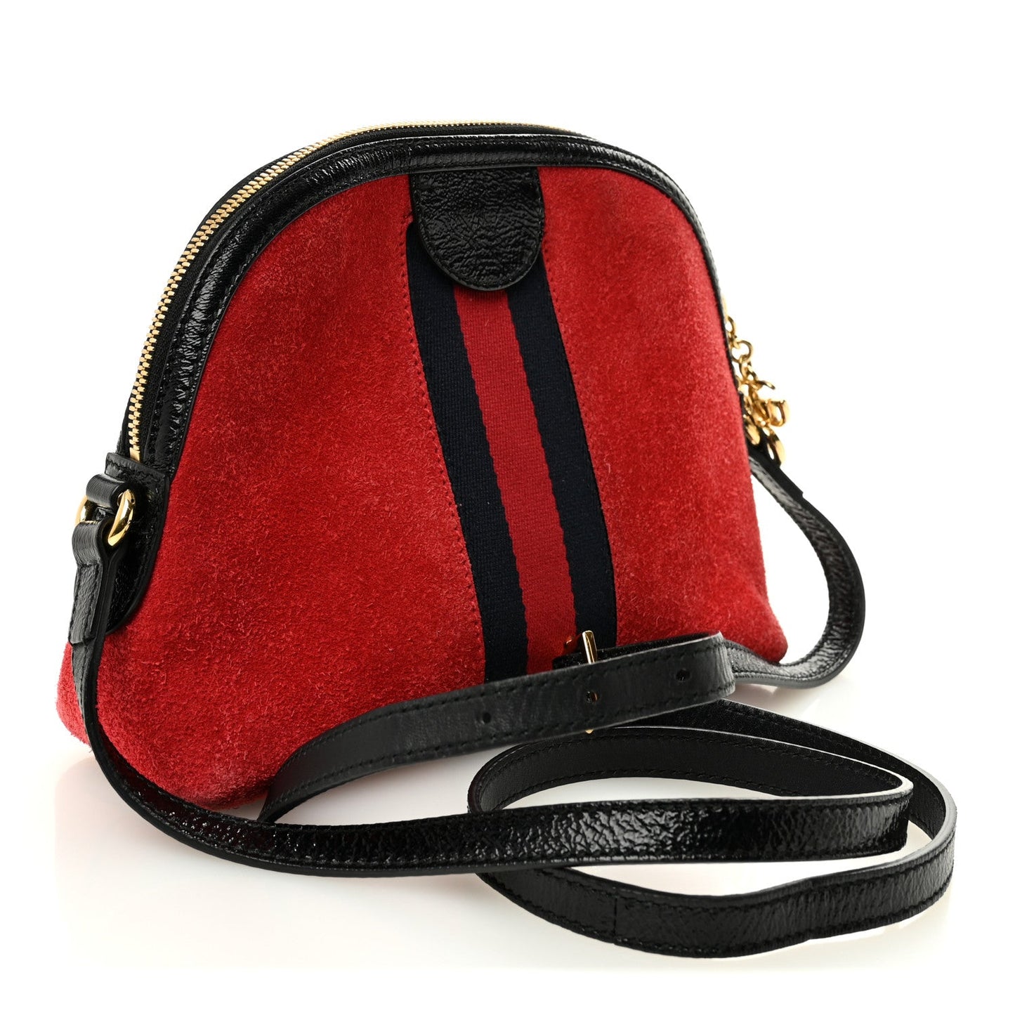 Suede Patent Web GG Small Ophidia Dome Shoulder Bag Hibiscus Red
