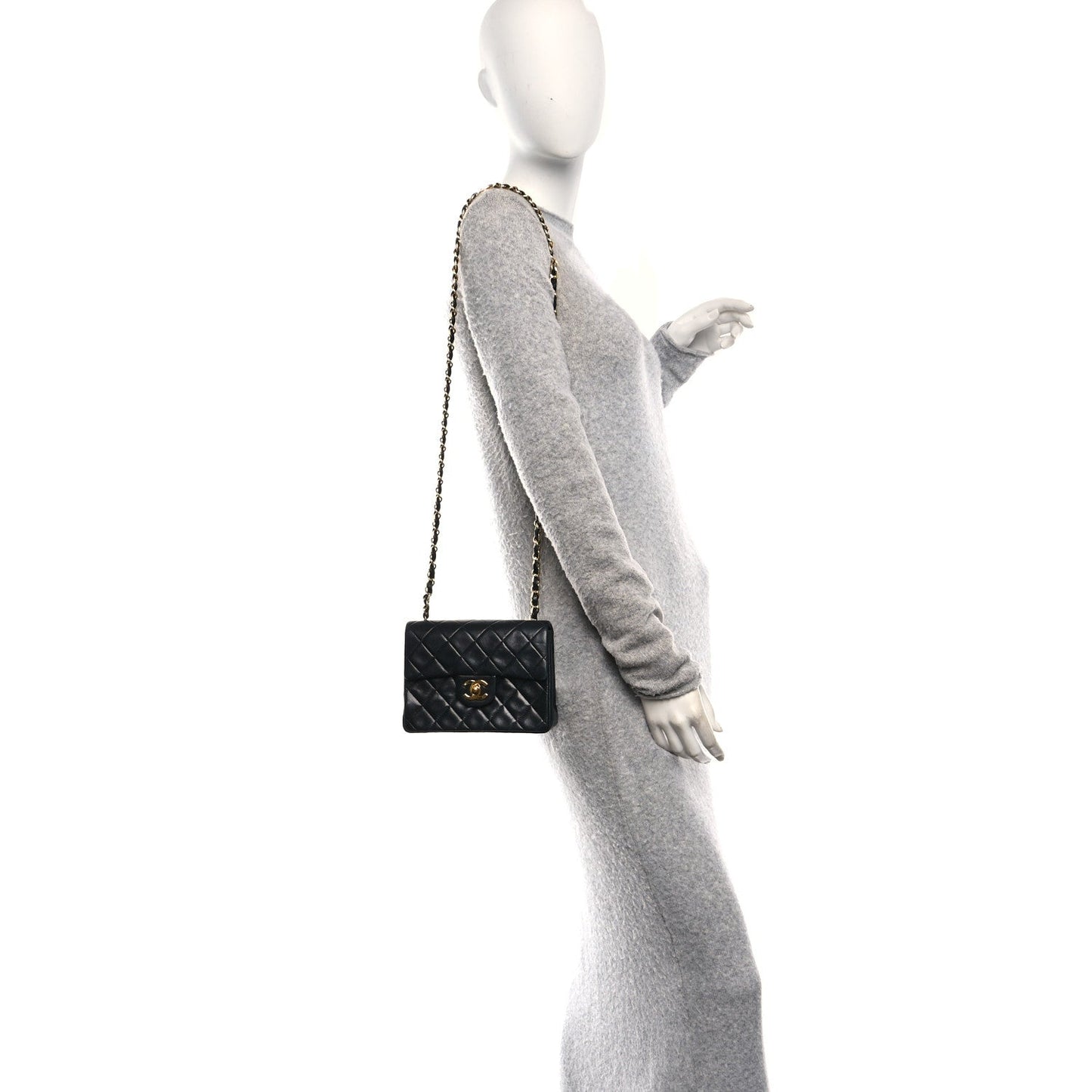 Lambskin Quilted Mini Square Flap Black