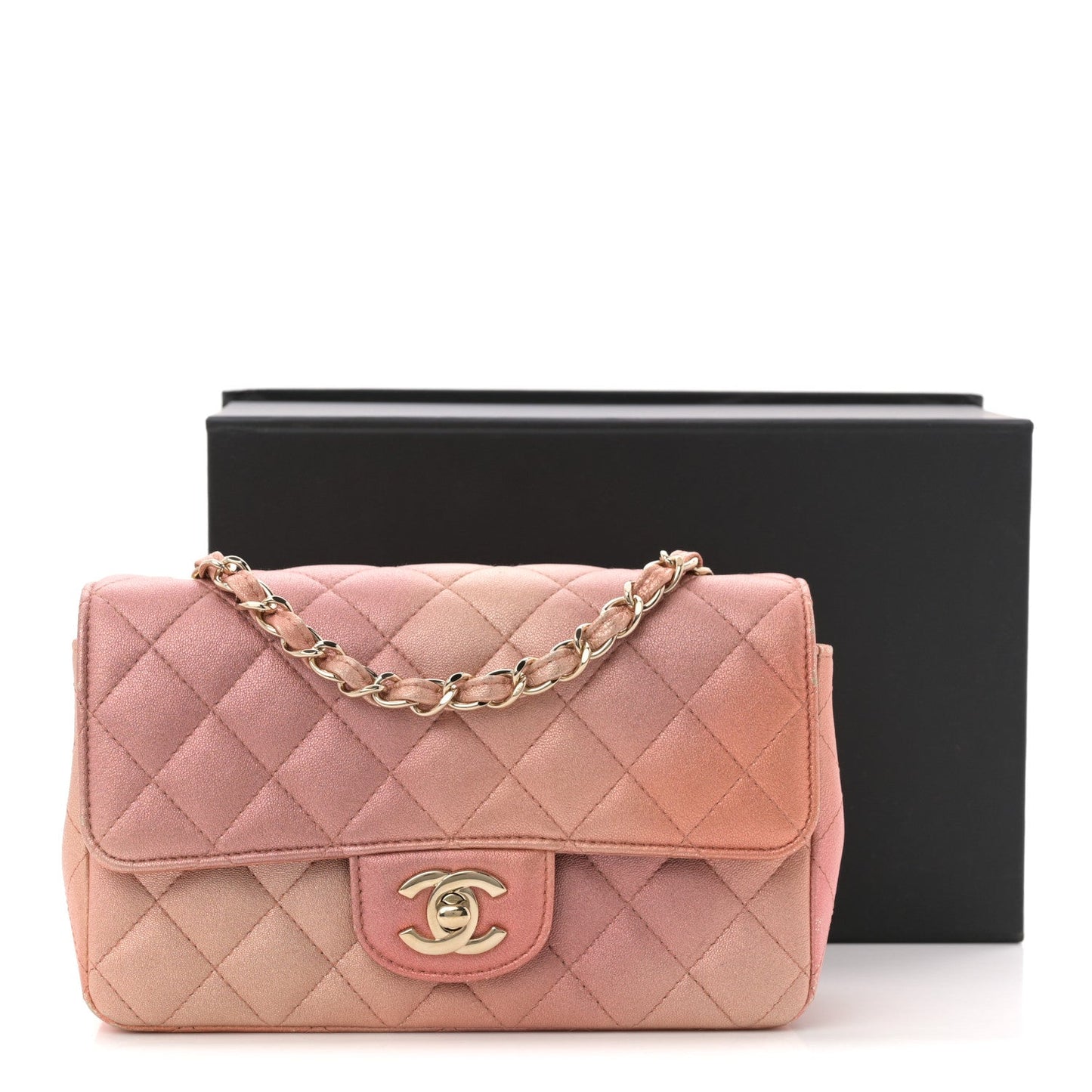 Metallic Lambskin Quilted Ombre Mini Rectangular Flap Pink