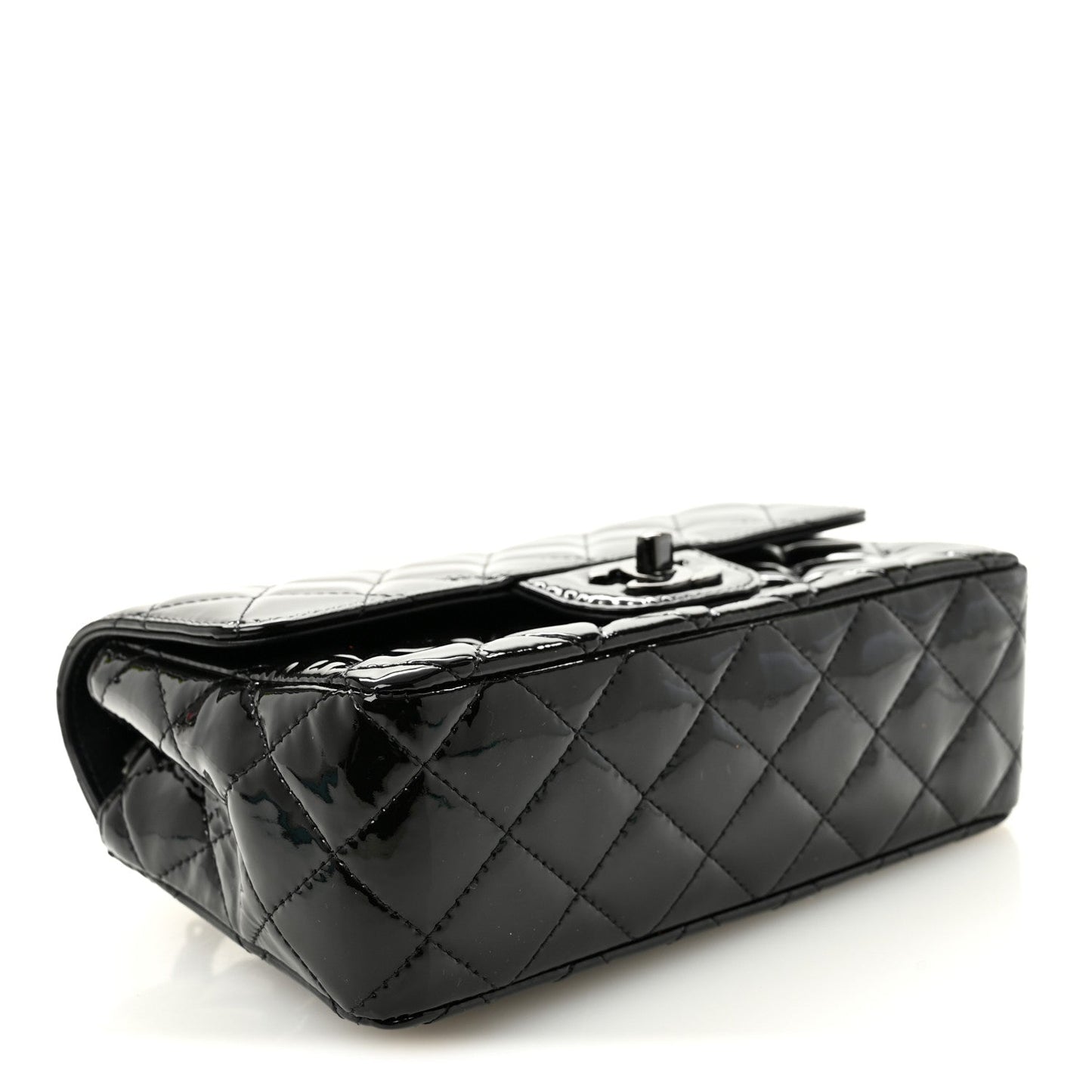 Patent Calfskin Quilted Mini Rectangular Flap So Black