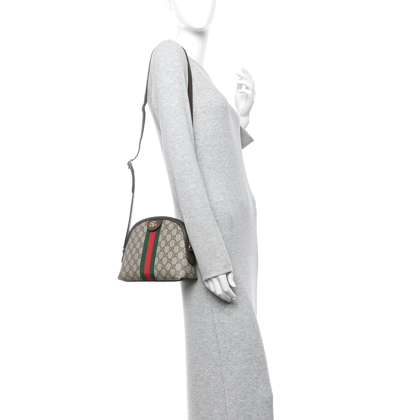 GG Supreme Monogram Textured Dollar Calfskin Web Small Ophidia Dome Shoulder Bag Beige Ebony New Acero