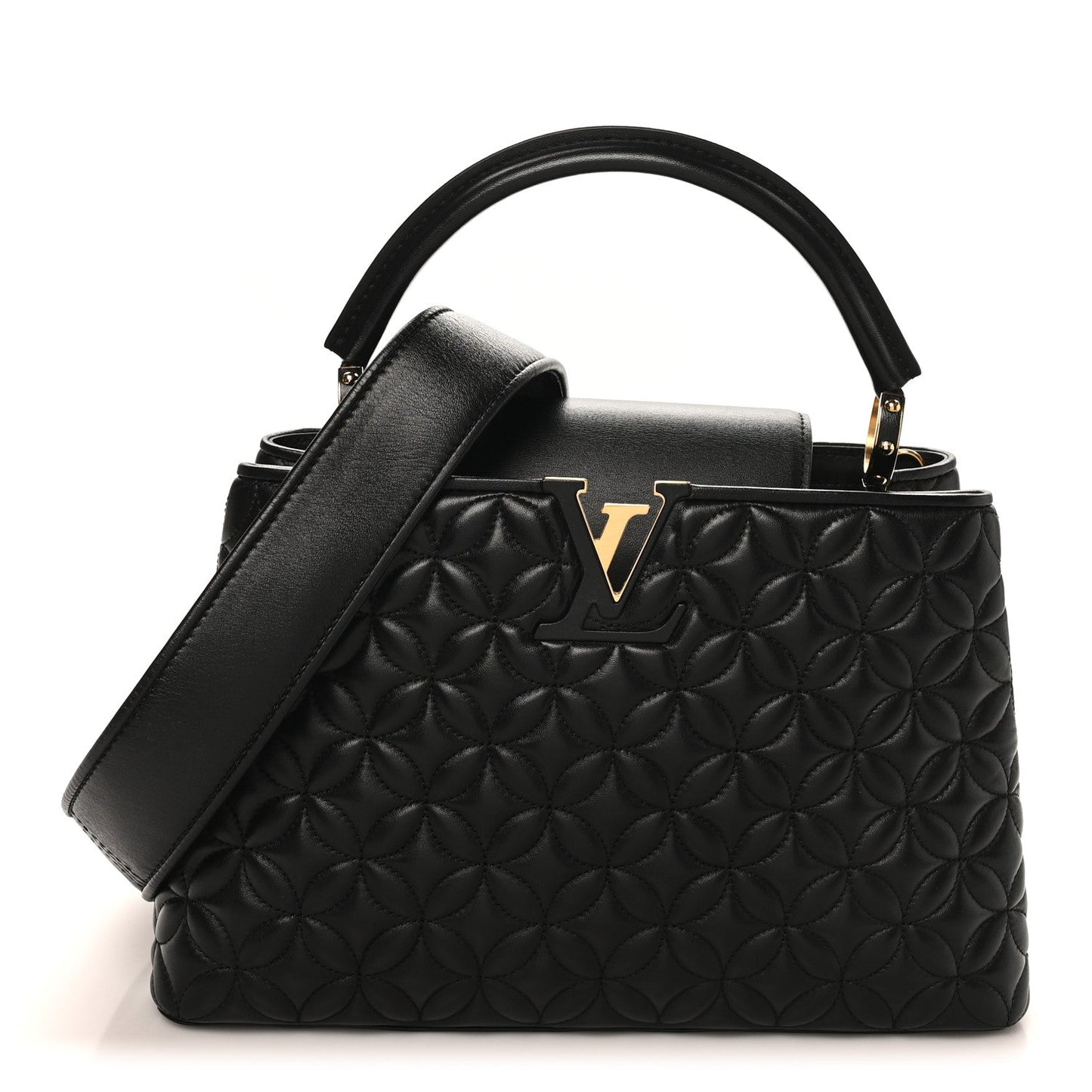 Lambskin Quilted Flower Capucines PM Black