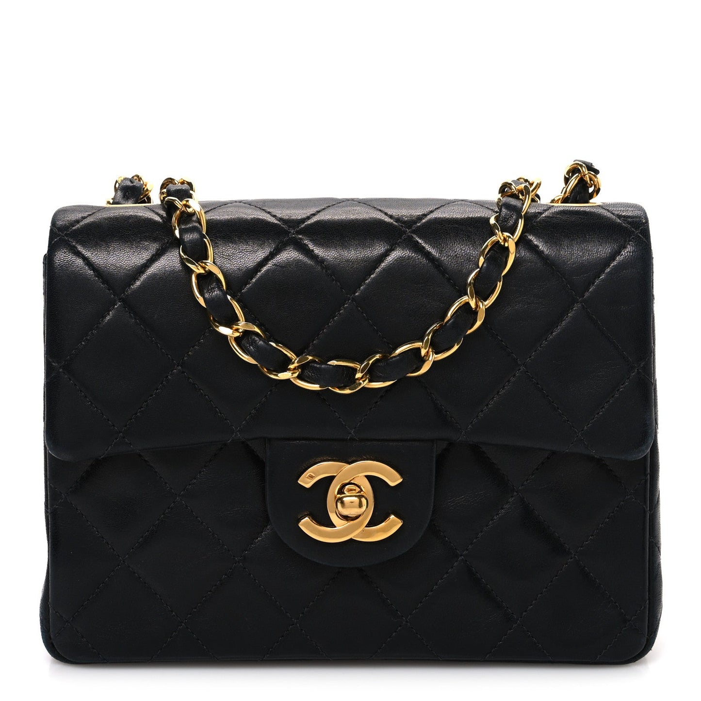 Lambskin Quilted Mini Square Flap Black