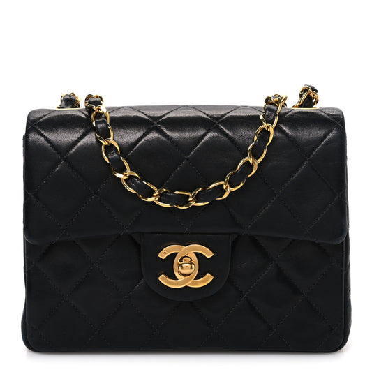 Lambskin Quilted Mini Square Flap Black