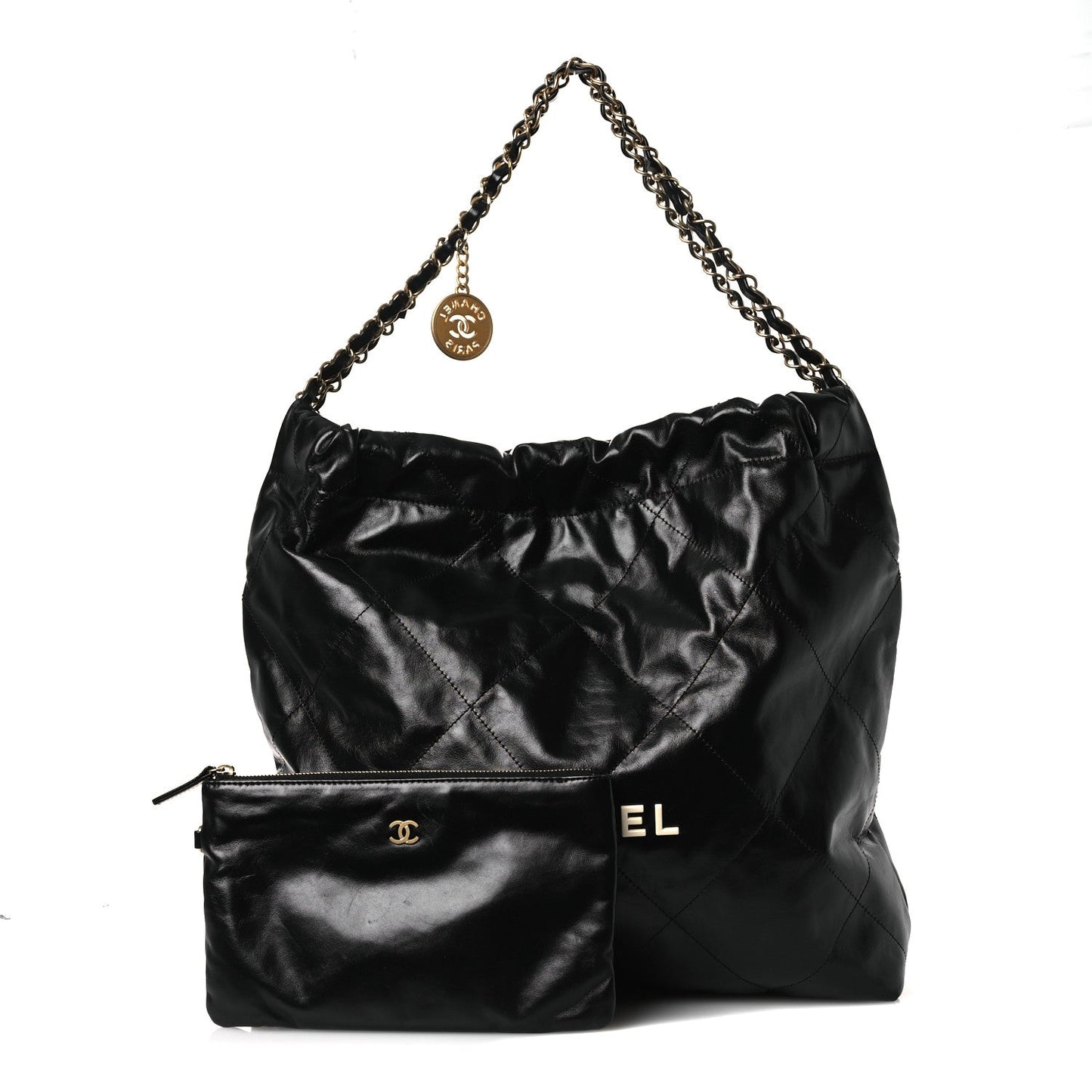 Shiny Calfskin Quilted Chanel 22 Black White