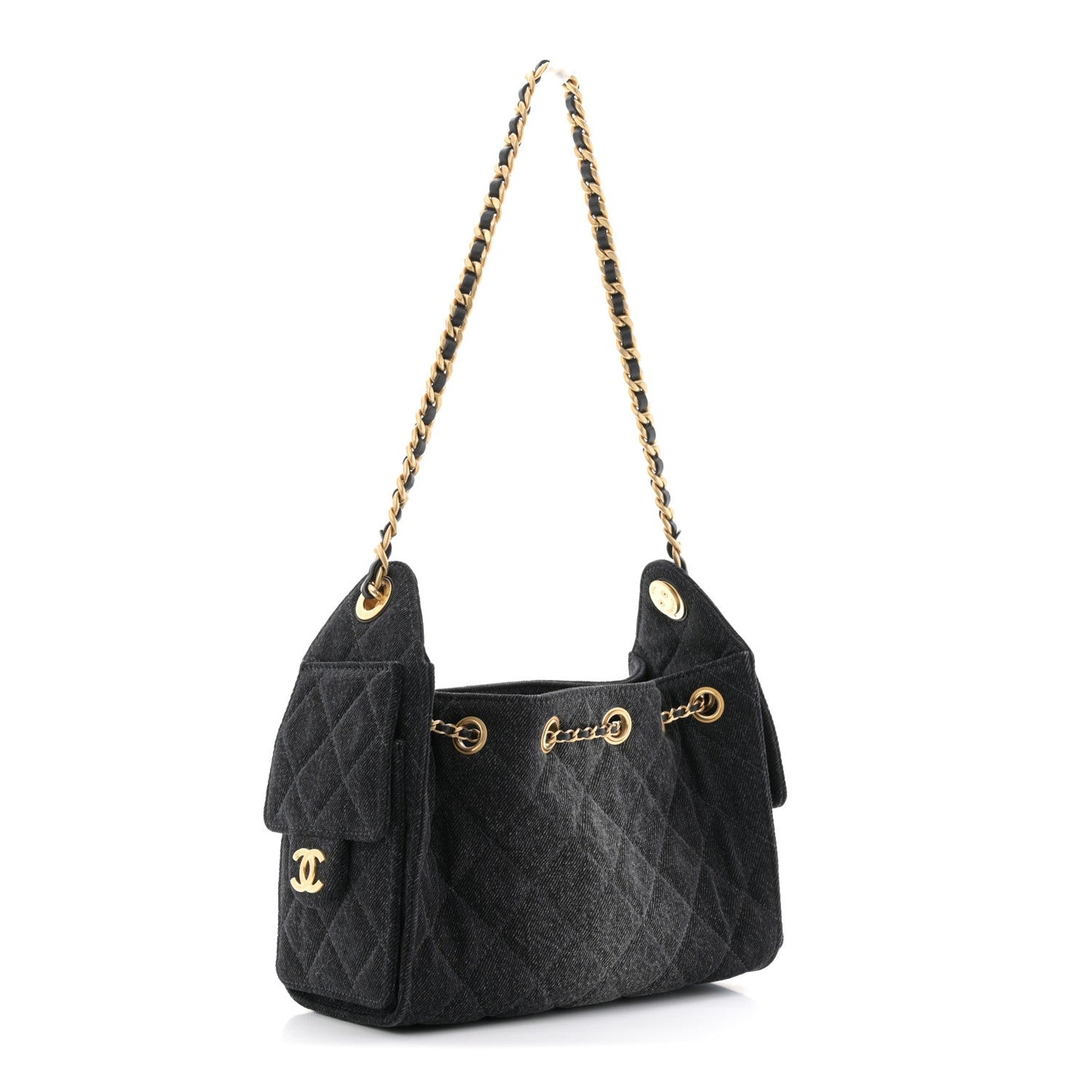 Washed Denim Quilted Mini Chanel 25 Handbag Black