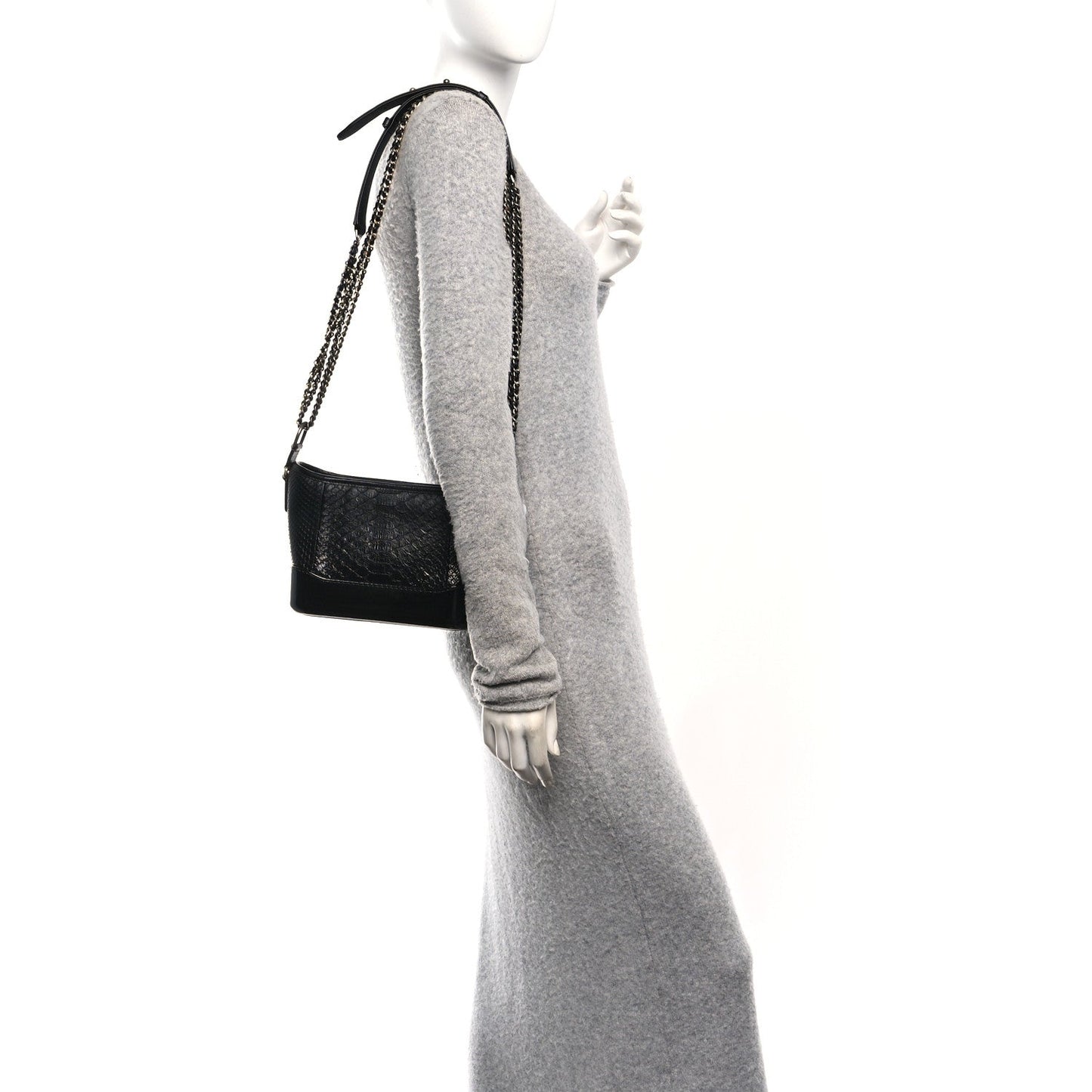 Snakeskin Patent Calfskin Small Gabrielle Hobo Black