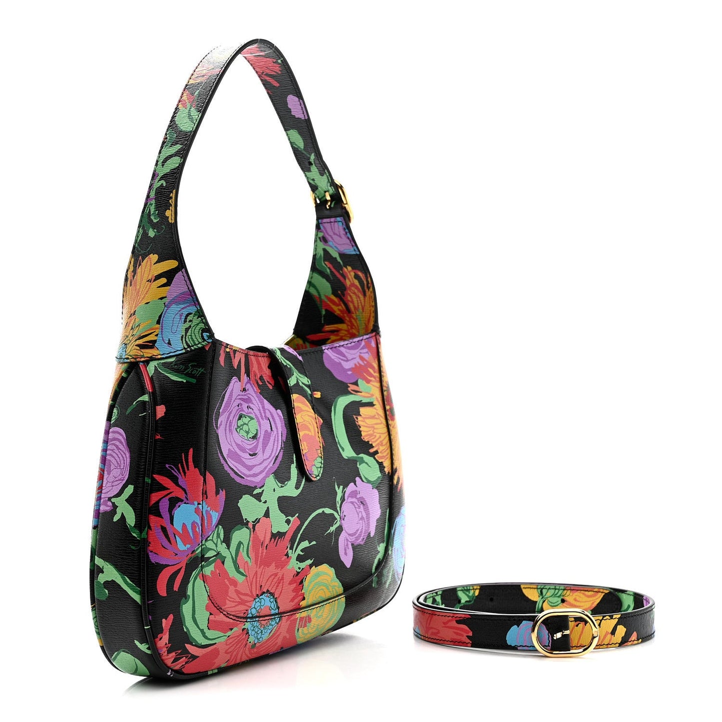 X KEN SCOTT New Shangai Calfskin Jenny Floral Print Small Jackie 1961 Hobo Black Pink