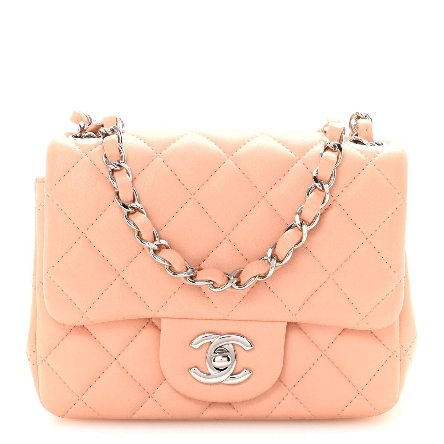 Lambskin Quilted Mini Square Flap Light Pink