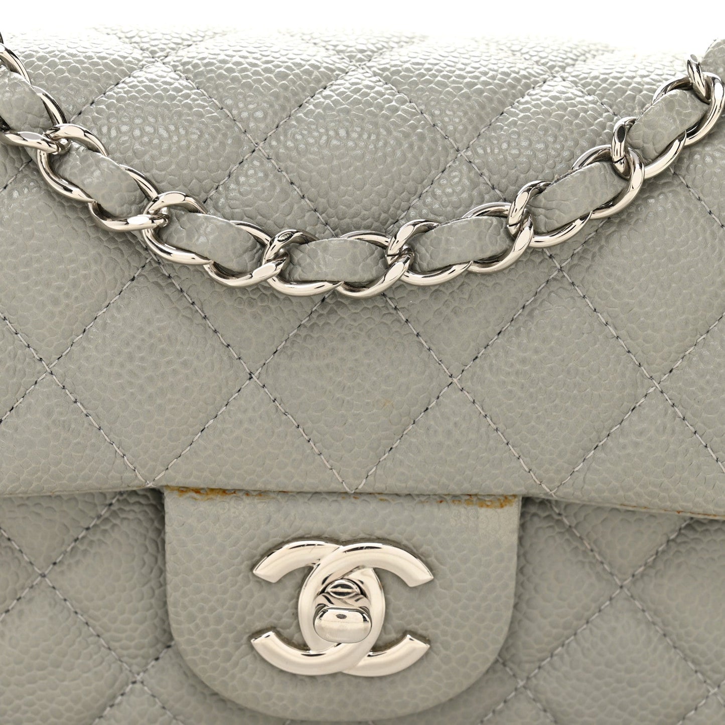 Caviar Quilted Mini Rectangular Flap Light Grey