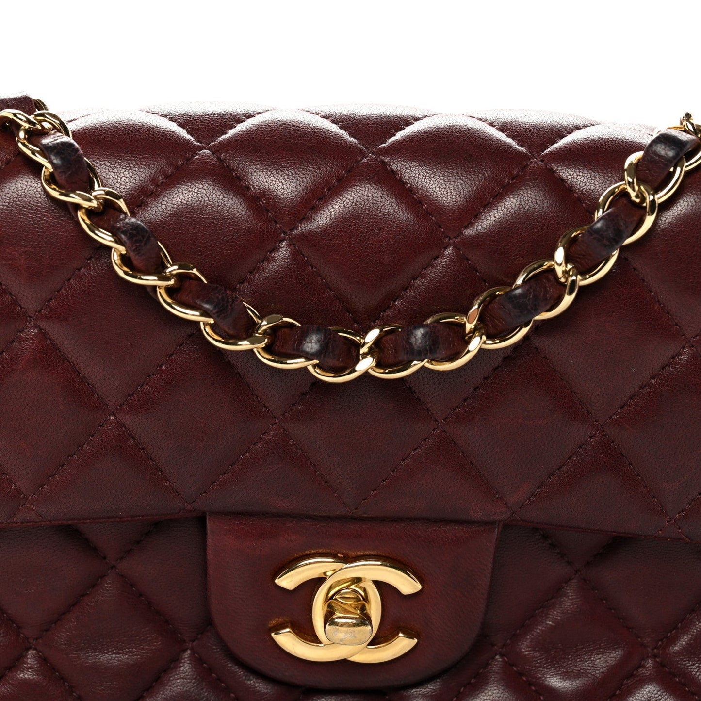 Lambskin Quilted Mini Rectangular Flap Burgundy
