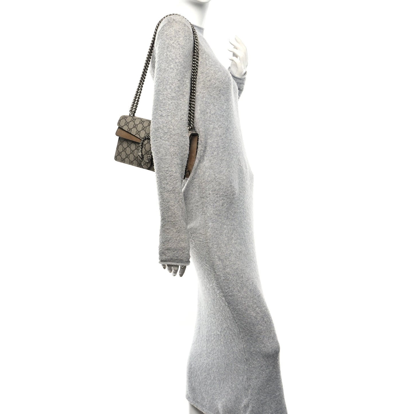 GG Supreme Monogram Suede Crystal Small Dionysus Shoulder Bag Beige Ebony Taupe