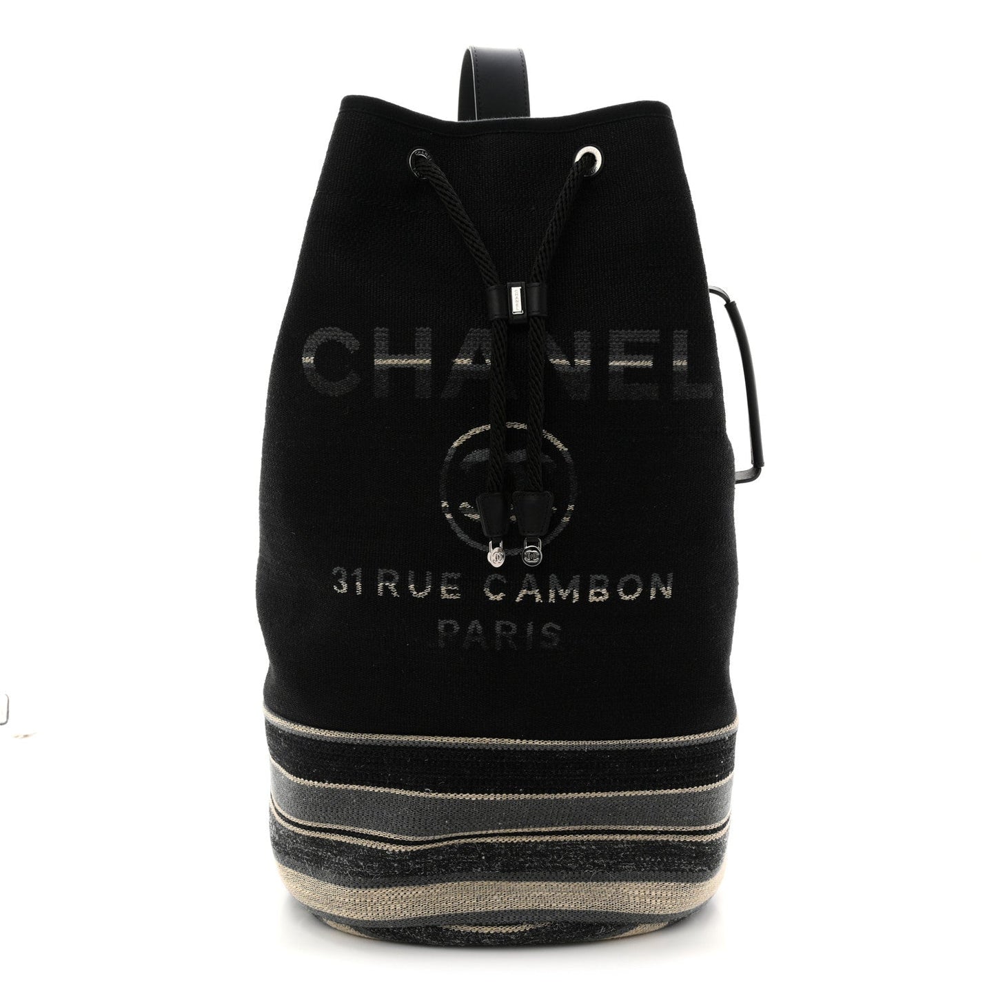Striped Canvas Deauville Drawstring Backpack Black