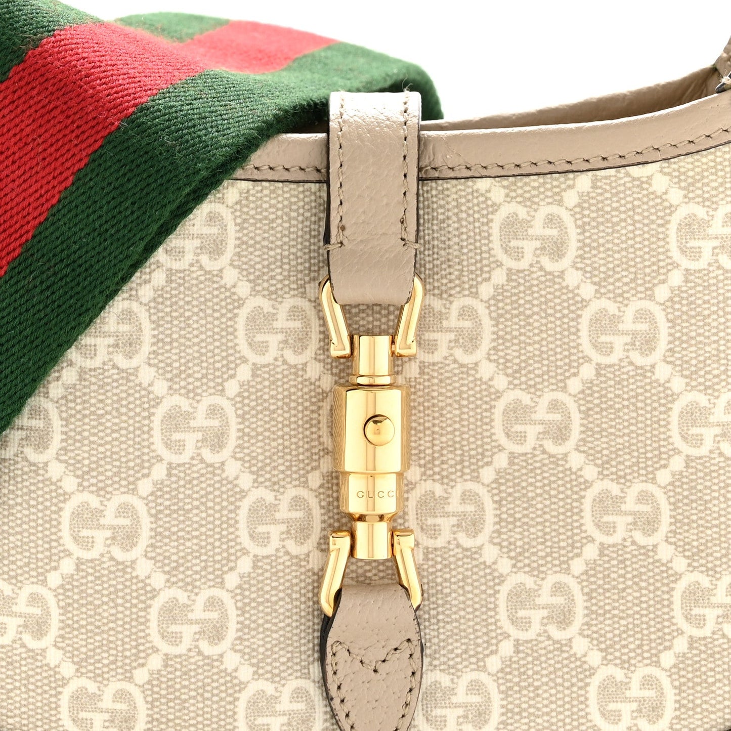 GG Supreme Monogram Textured Dollar Calfskin Mini Jackie 1961 Hobo Beige Mystic White Oatmeal