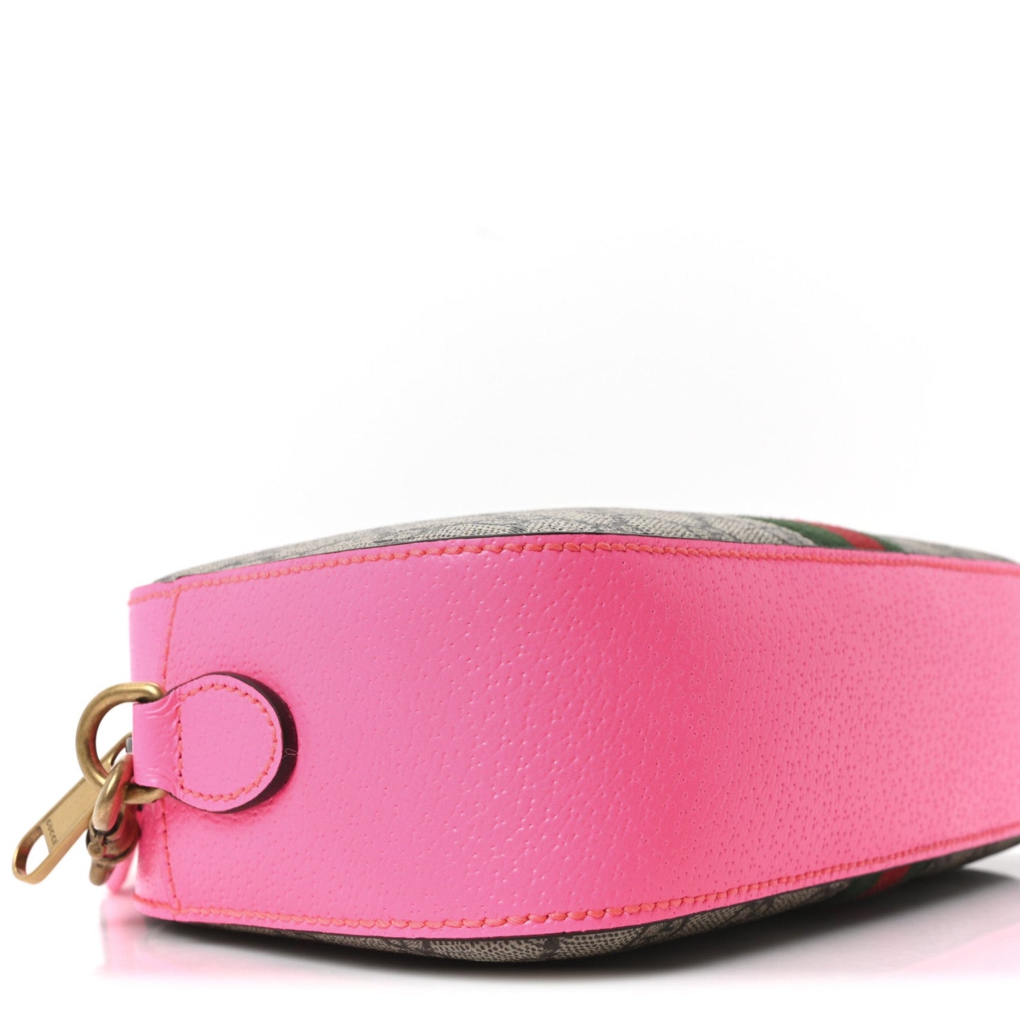 GG Supreme Monogram Textured Dollar Calfskin Web Ophidia Small Crossbody Bag Beige Ebony Fuchsia