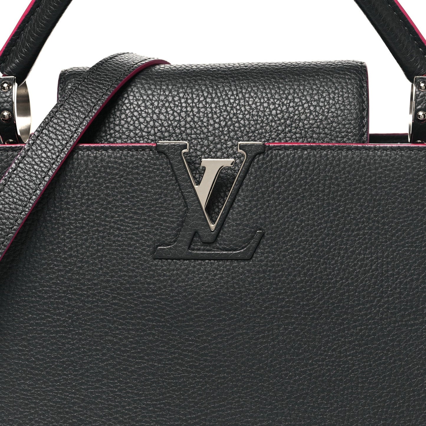 Taurillon Capucines PM Black Fuchsia