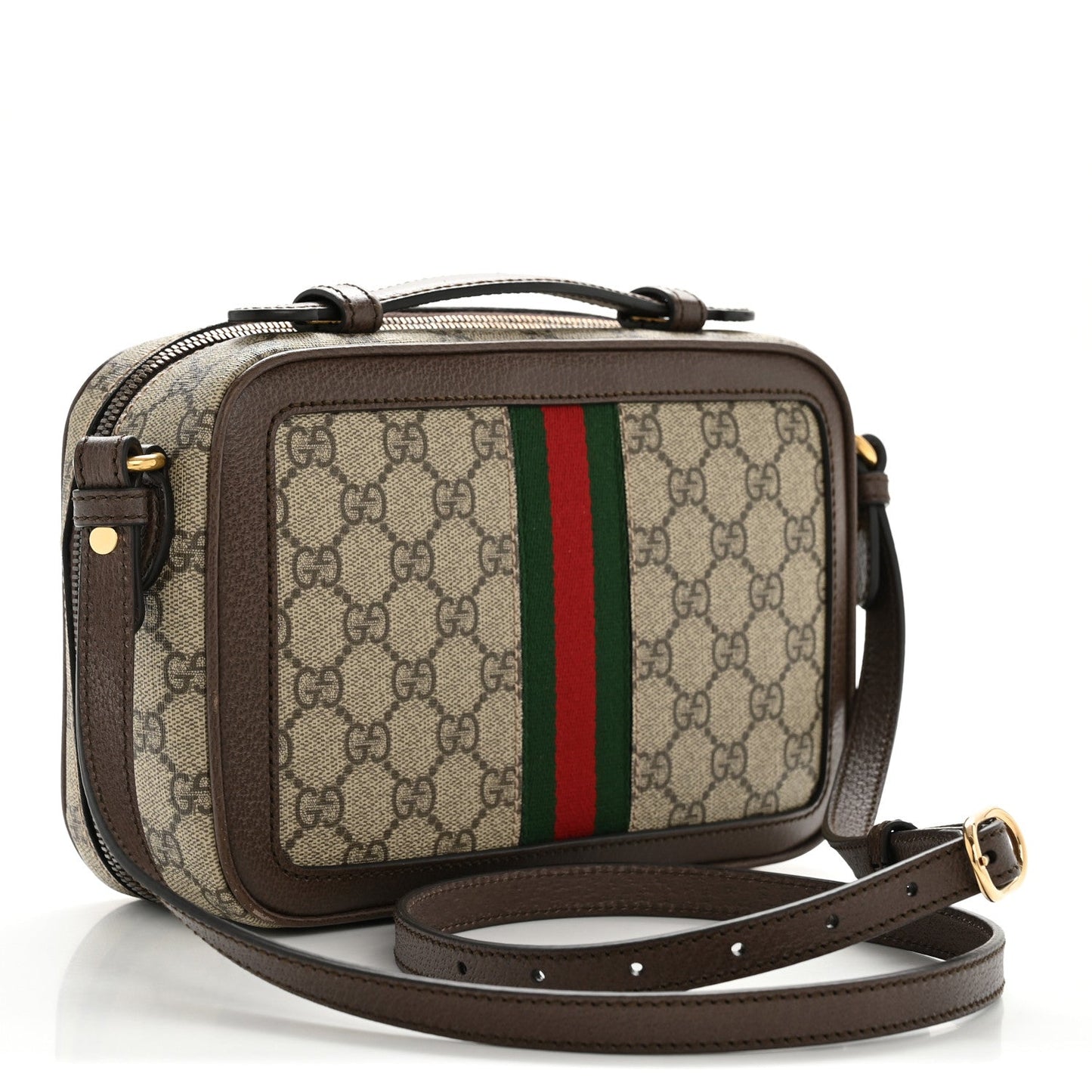 GG Supreme Monogram Web Small Ophidia Top Handle Shoulder Bag Brown