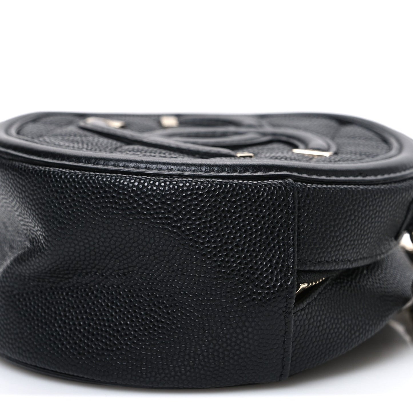 Caviar Quilted Round Filigree Crossbody Black