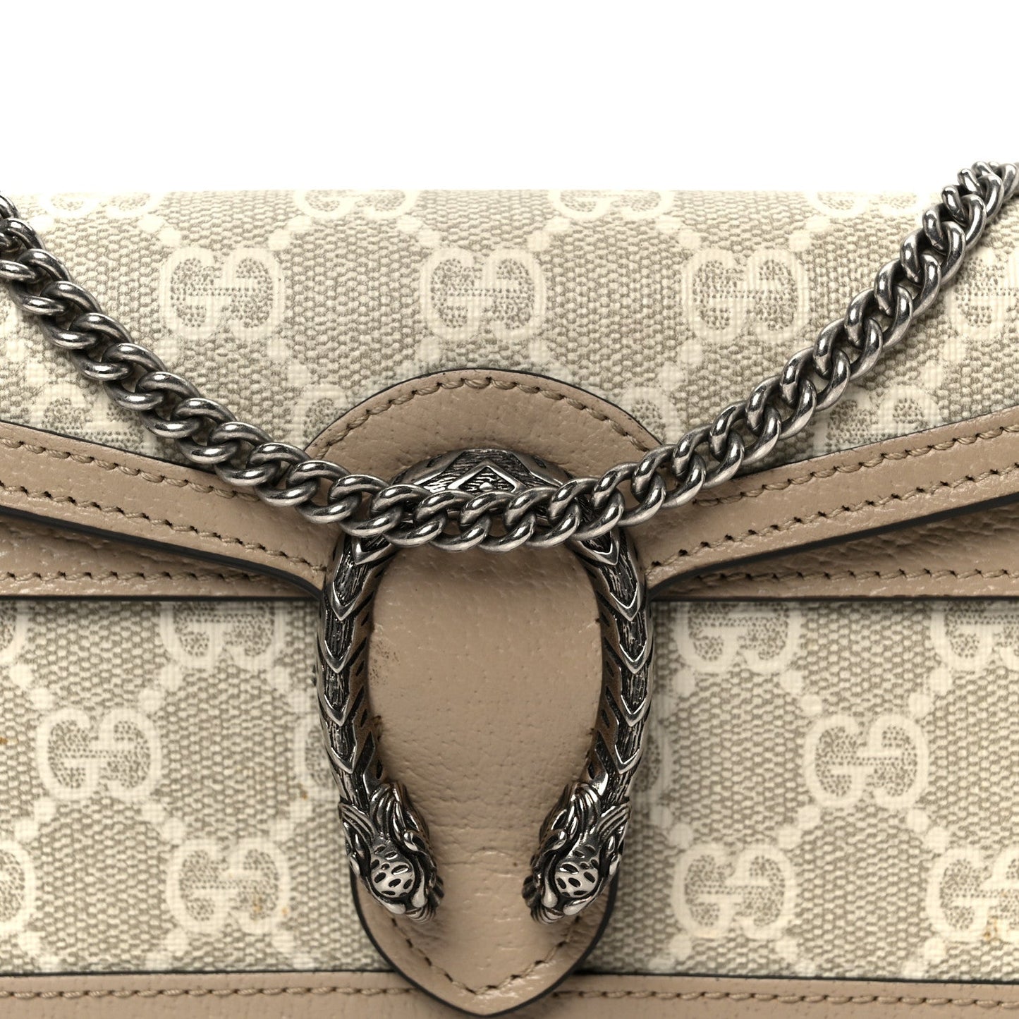 GG Supreme Monogram Textured Dollar Calfskin Super Mini Dionysus Shoulder Bag Beige Mystic White Oatmeal